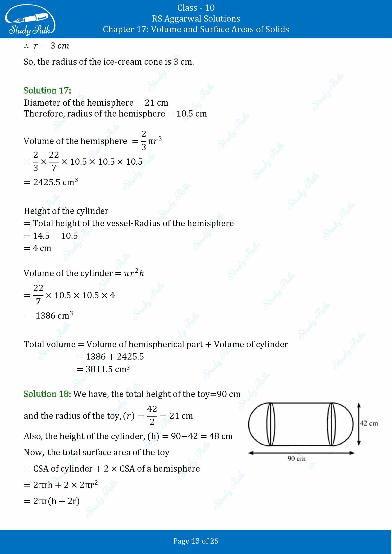 RS Aggarwal Solutions for Class 10 Chapter 17 Volume and Surface Areas of Solids Exercise 17A 00013