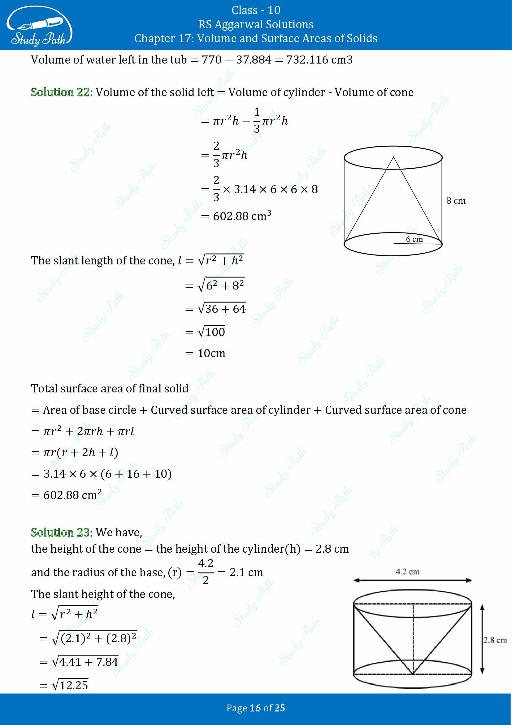 RS Aggarwal Solutions for Class 10 Chapter 17 Volume and Surface Areas of Solids Exercise 17A 00016