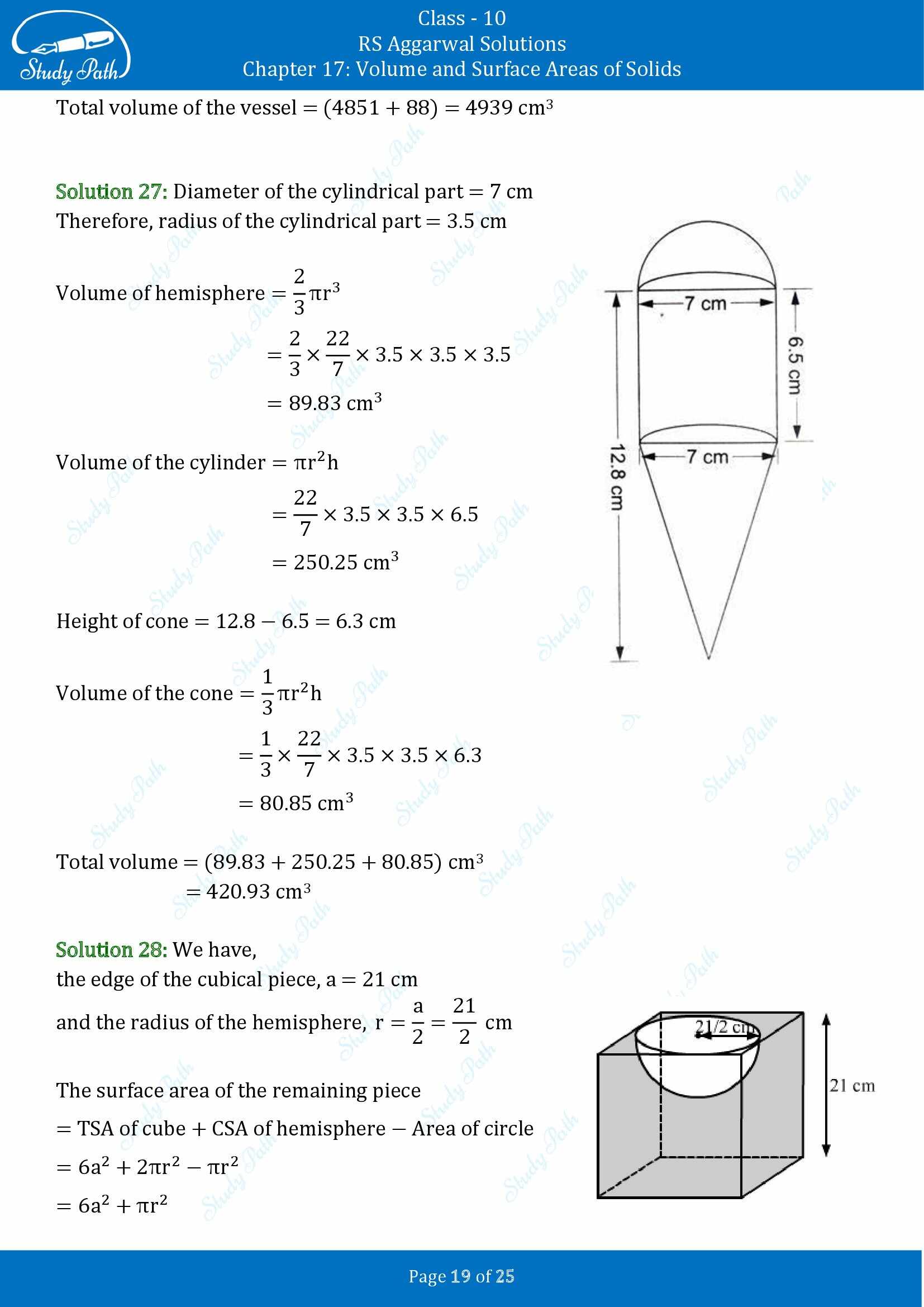 RS Aggarwal Solutions for Class 10 Chapter 17 Volume and Surface Areas of Solids Exercise 17A 00019