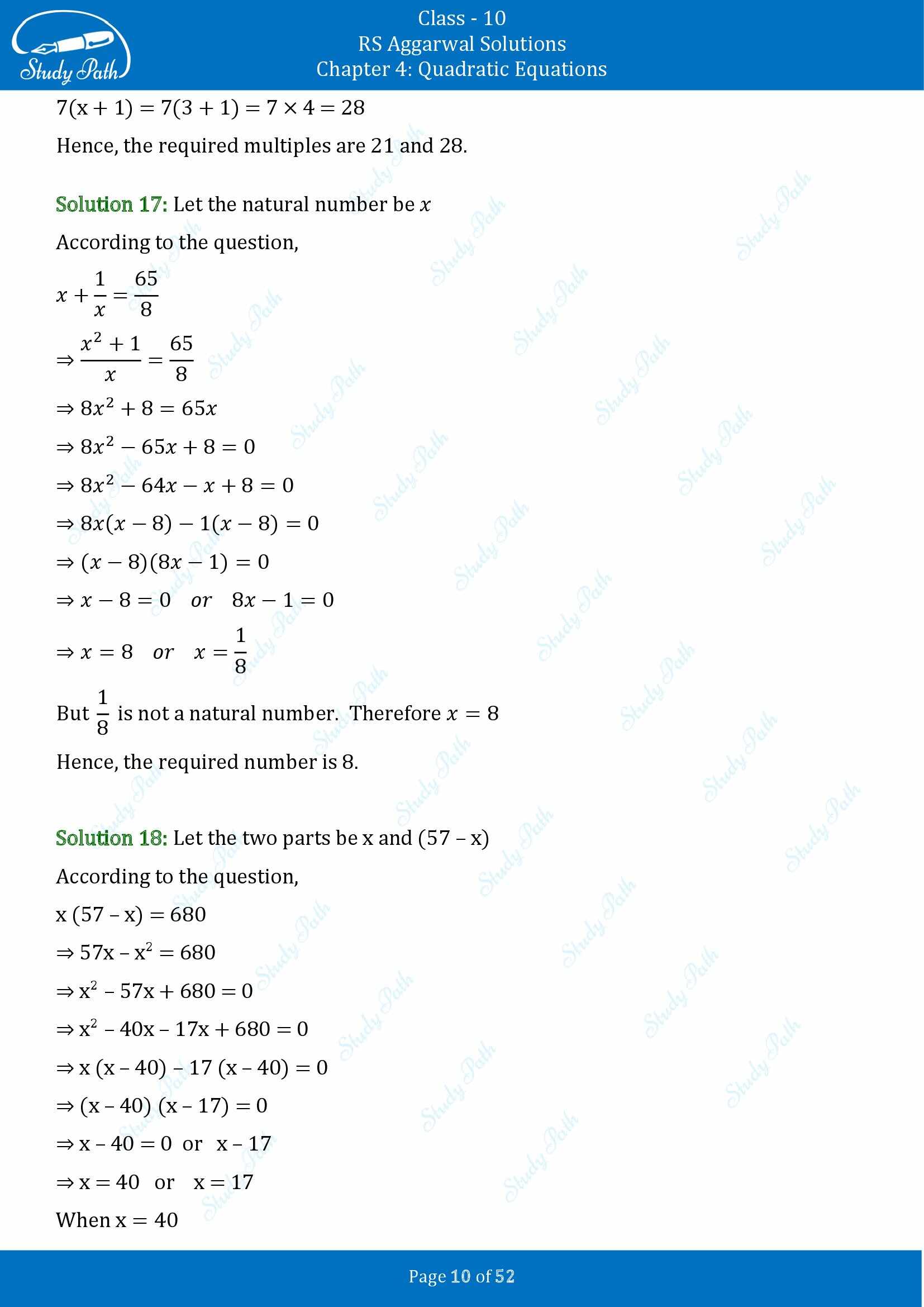 RS Aggarwal Solutions for Class 10 Chapter 4 Quadratic Equations Exercise 4D 00010