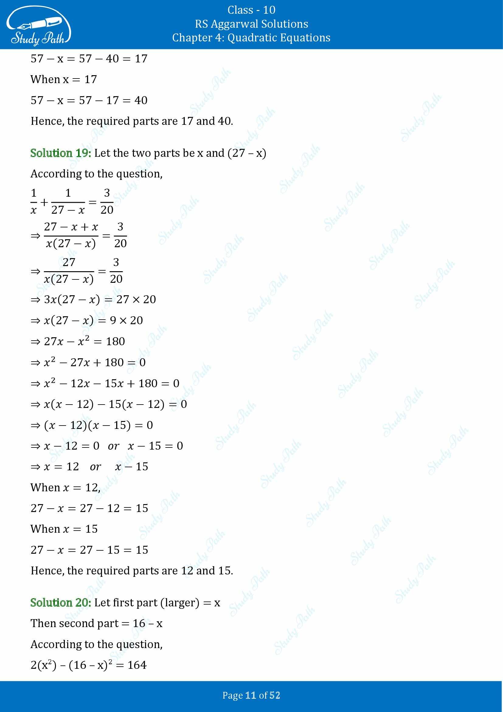RS Aggarwal Solutions for Class 10 Chapter 4 Quadratic Equations Exercise 4D 00011