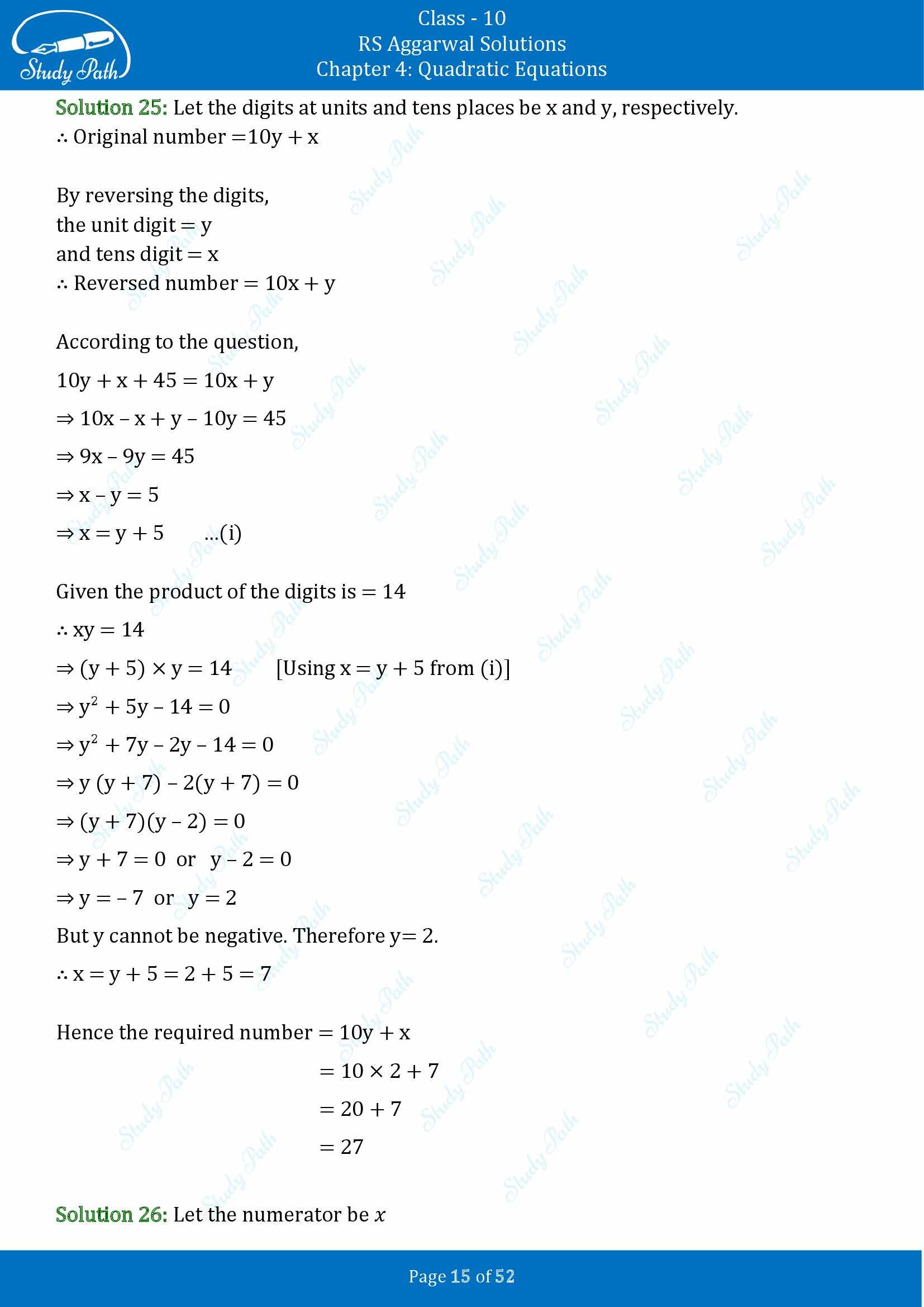 RS Aggarwal Solutions for Class 10 Chapter 4 Quadratic Equations Exercise 4D 00015