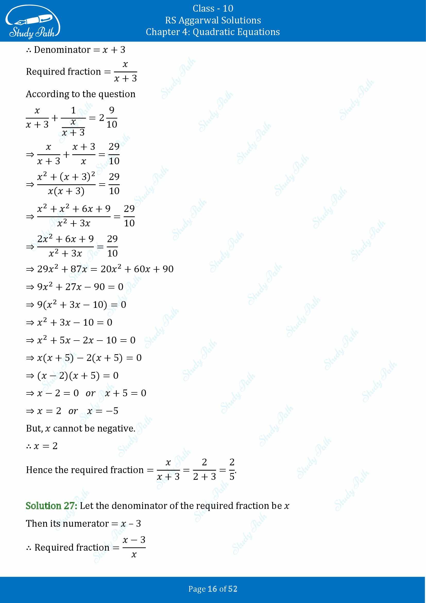 RS Aggarwal Solutions for Class 10 Chapter 4 Quadratic Equations Exercise 4D 00016