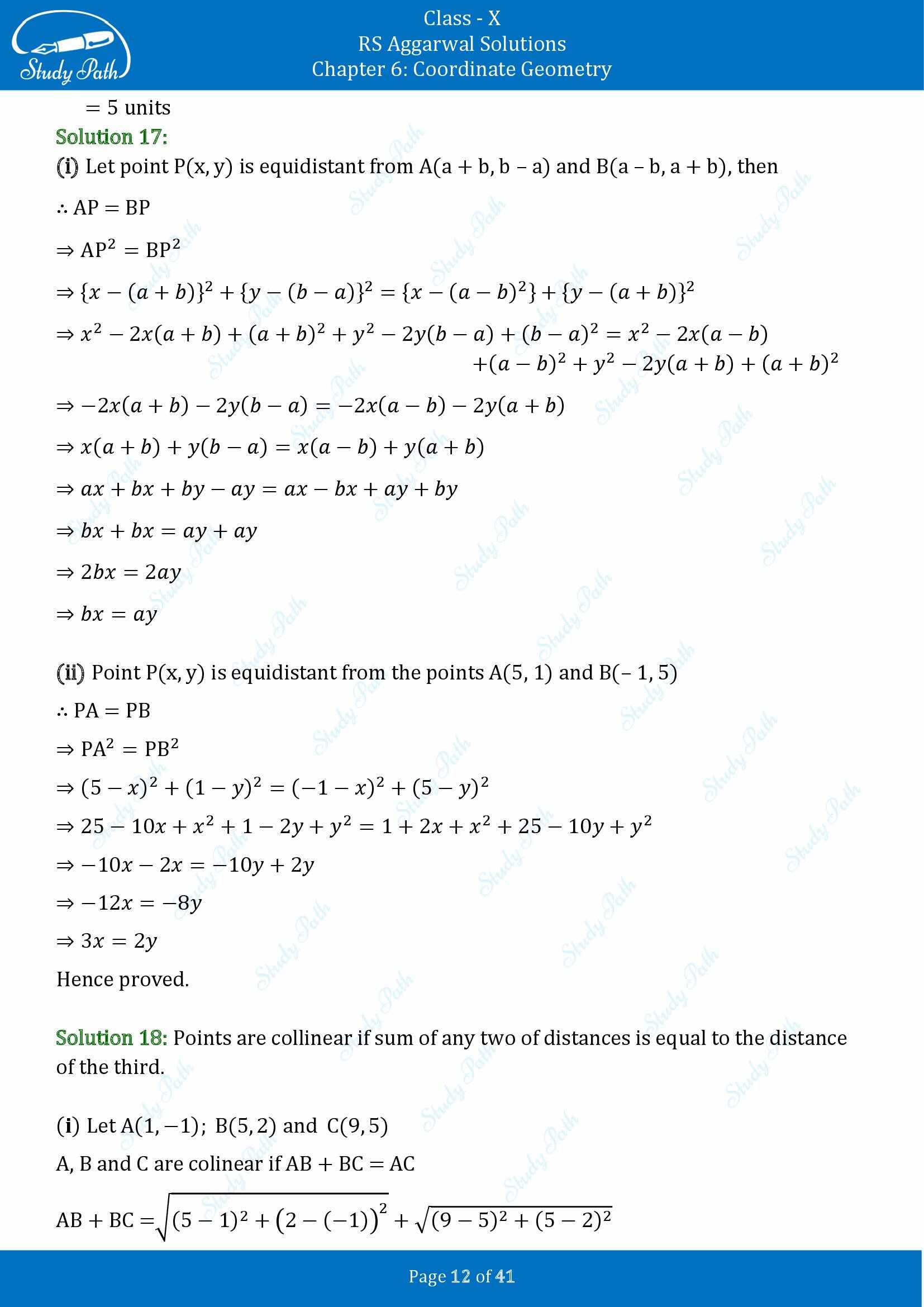 RS Aggarwal Solutions for Class 10 Chapter 6 Coordinate Geometry Exercise 6A 00012