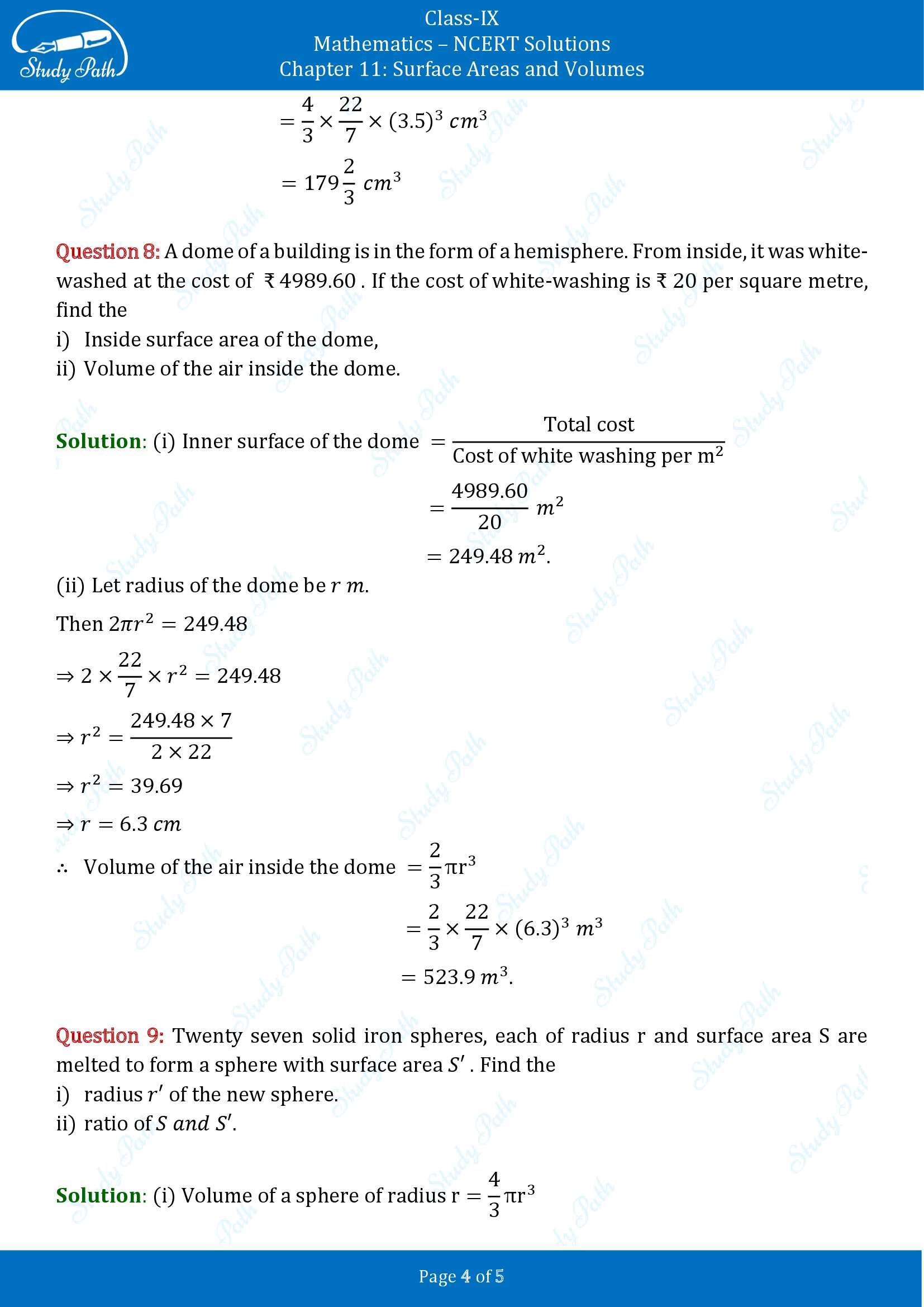 NCERT Solutions for Class 9 Maths Chapter 11 Surface Areas and Volumes Exercise 11.4 00004