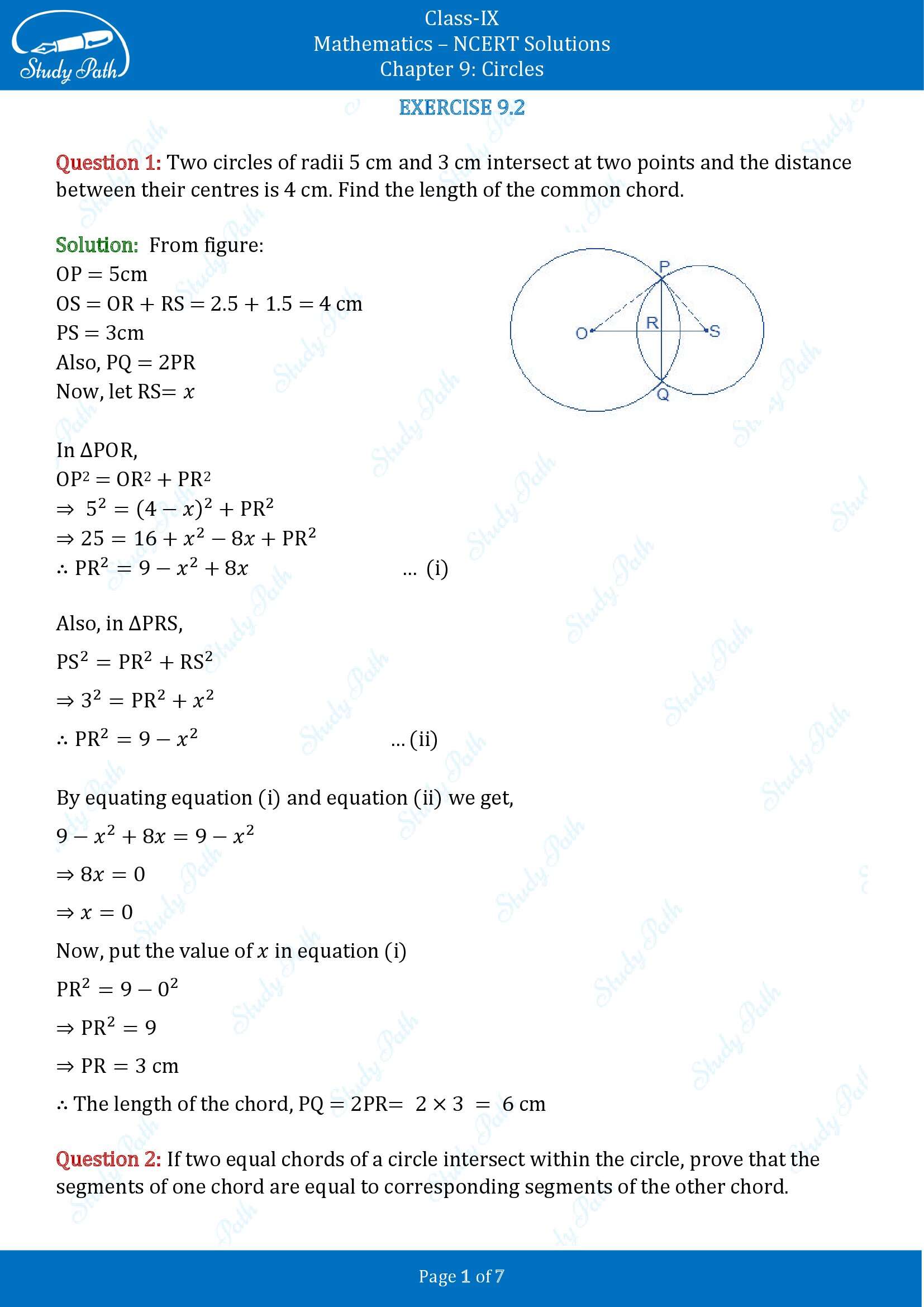 NCERT Solutions for Class 9 Maths Chapter 9 Circles Exercise 9.2 00001