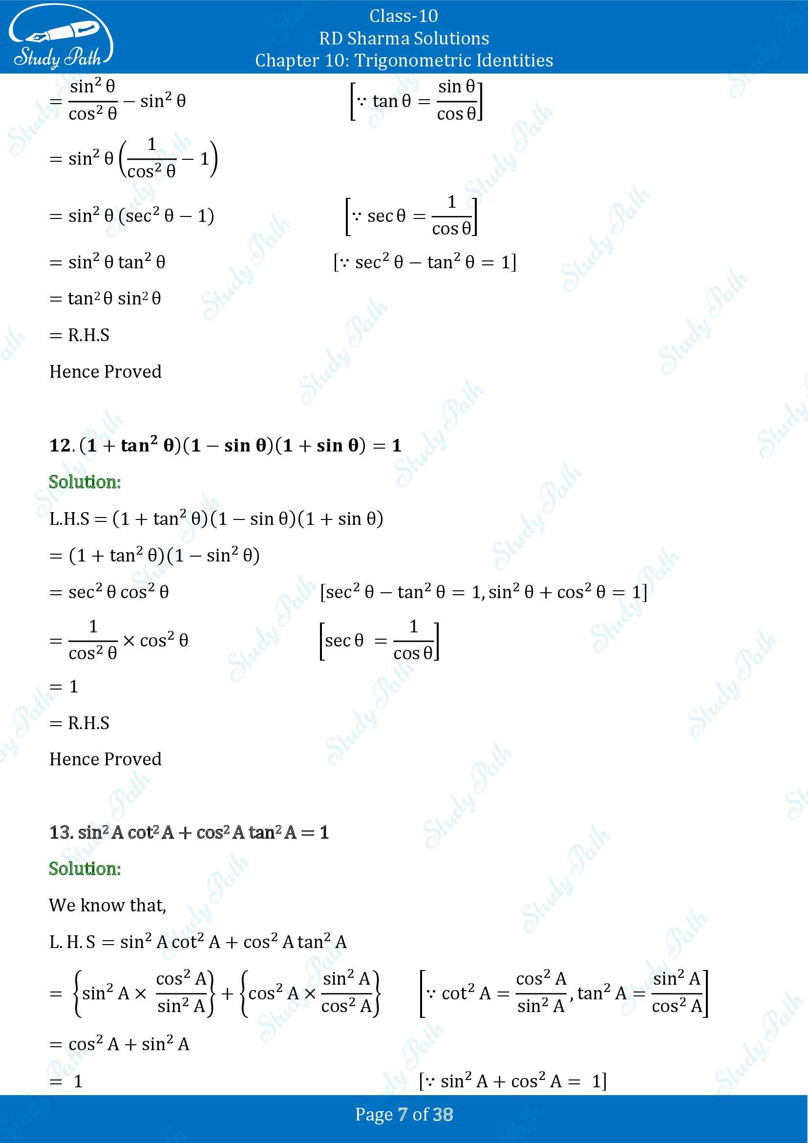 RD Sharma Solutions Class 10 Chapter 10 Trigonometric Identities Exercise 10.1 00007