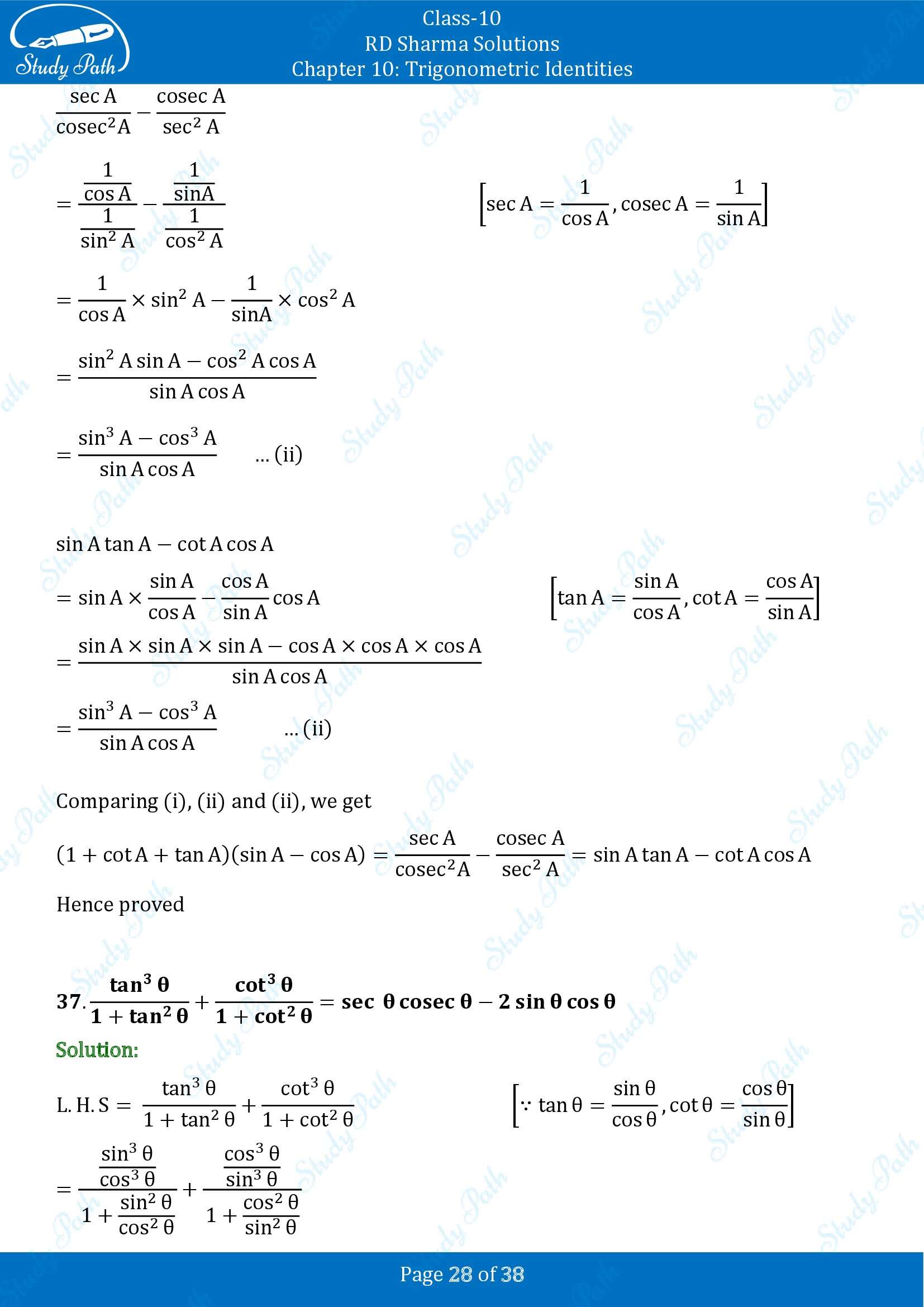 RD Sharma Solutions Class 10 Chapter 10 Trigonometric Identities Exercise 10.1 00028