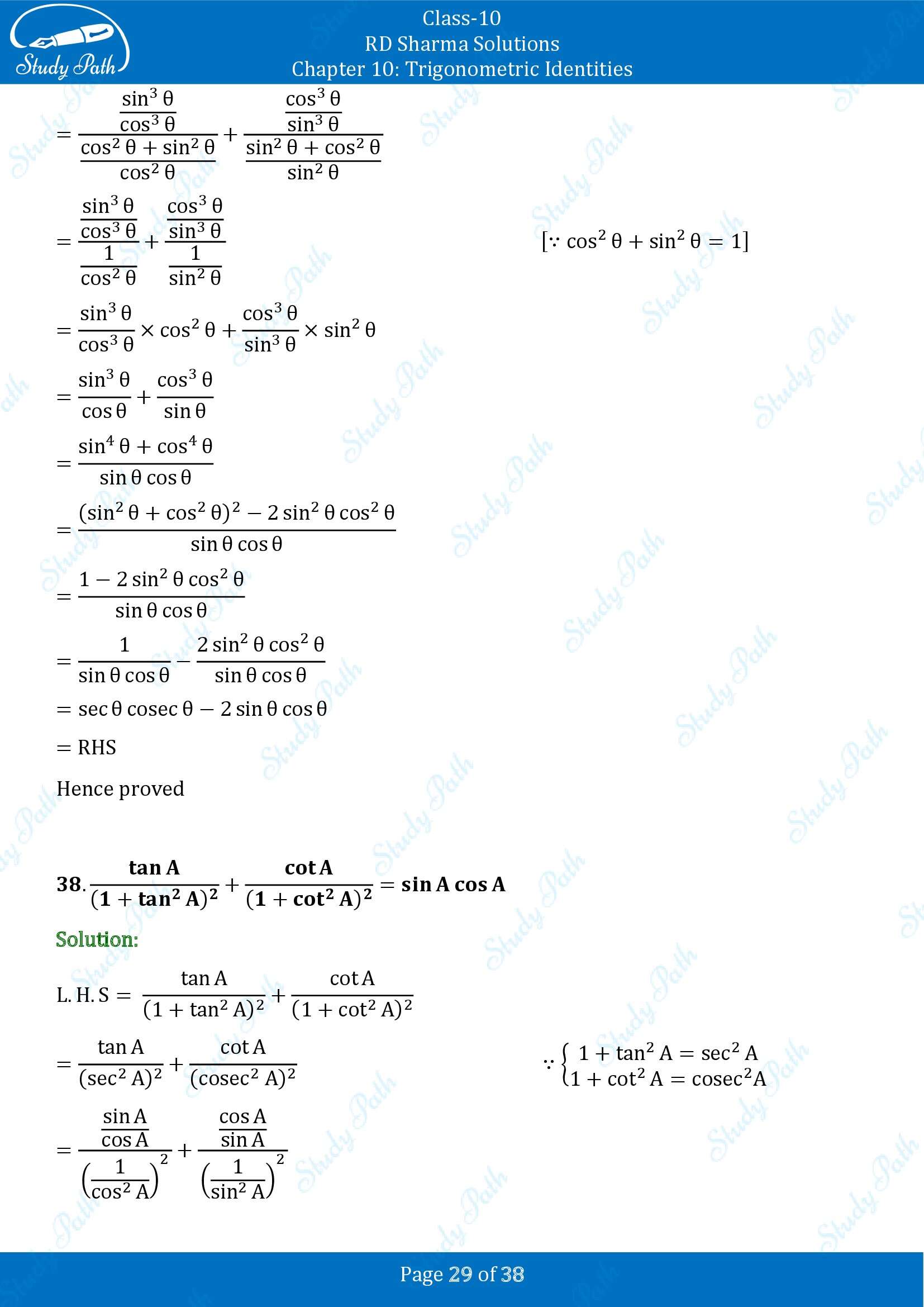RD Sharma Solutions Class 10 Chapter 10 Trigonometric Identities Exercise 10.1 00029