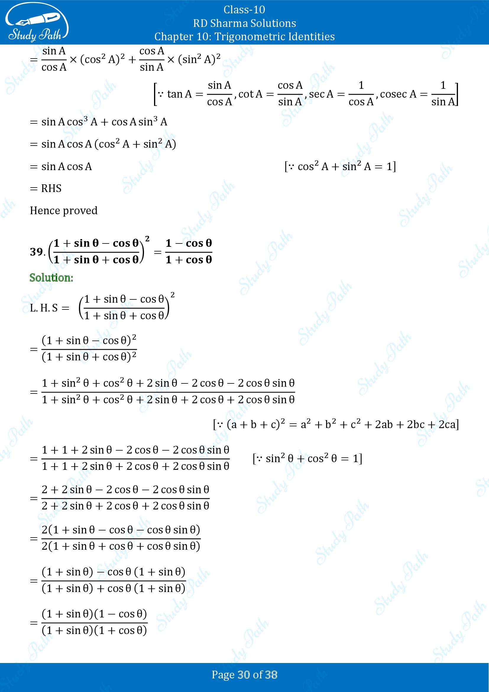 RD Sharma Solutions Class 10 Chapter 10 Trigonometric Identities Exercise 10.1 00030