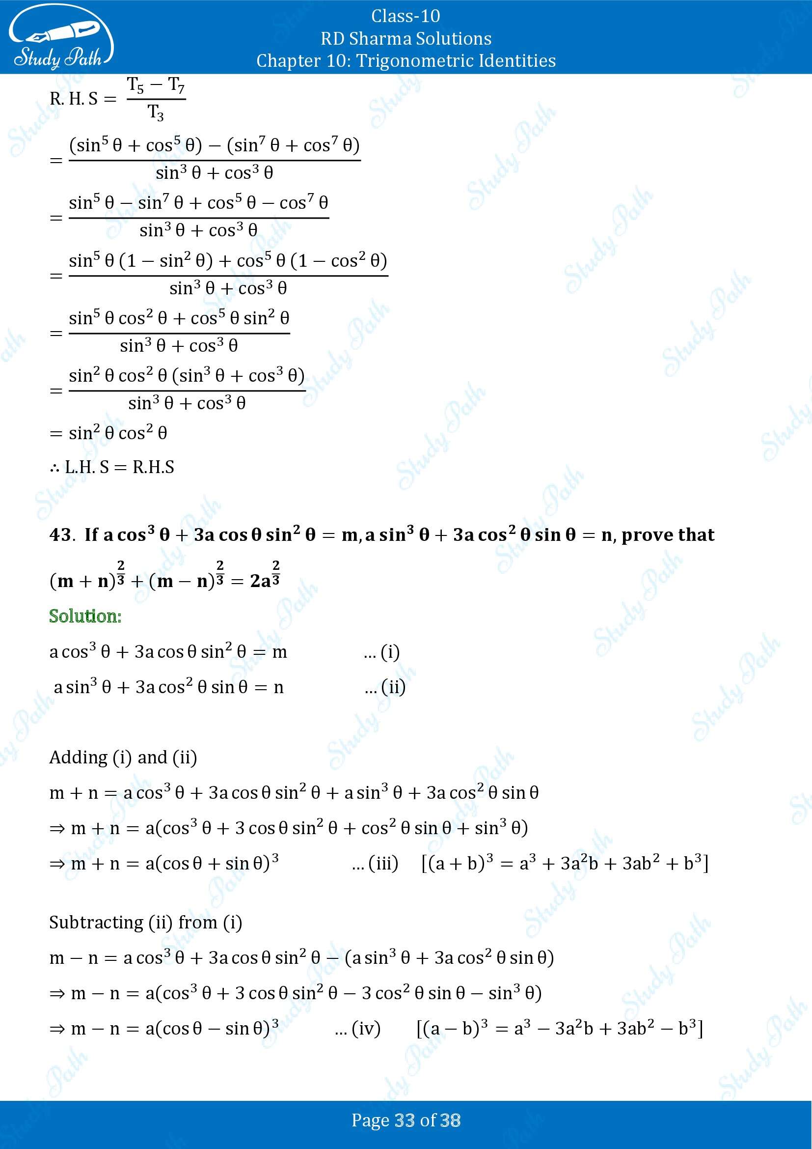 RD Sharma Solutions Class 10 Chapter 10 Trigonometric Identities Exercise 10.1 00033