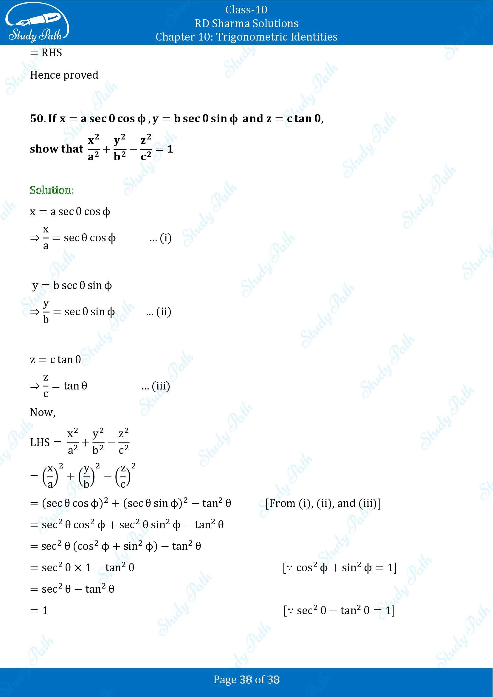 RD Sharma Solutions Class 10 Chapter 10 Trigonometric Identities Exercise 10.1 00038