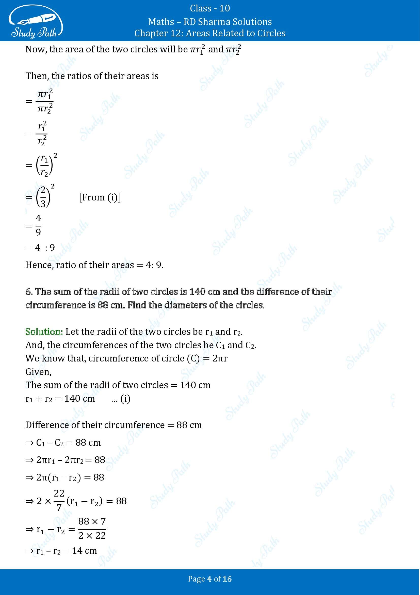 RD Sharma Solutions Class 10 Chapter 12 Areas Related to Circles Exercise 12.1 00004