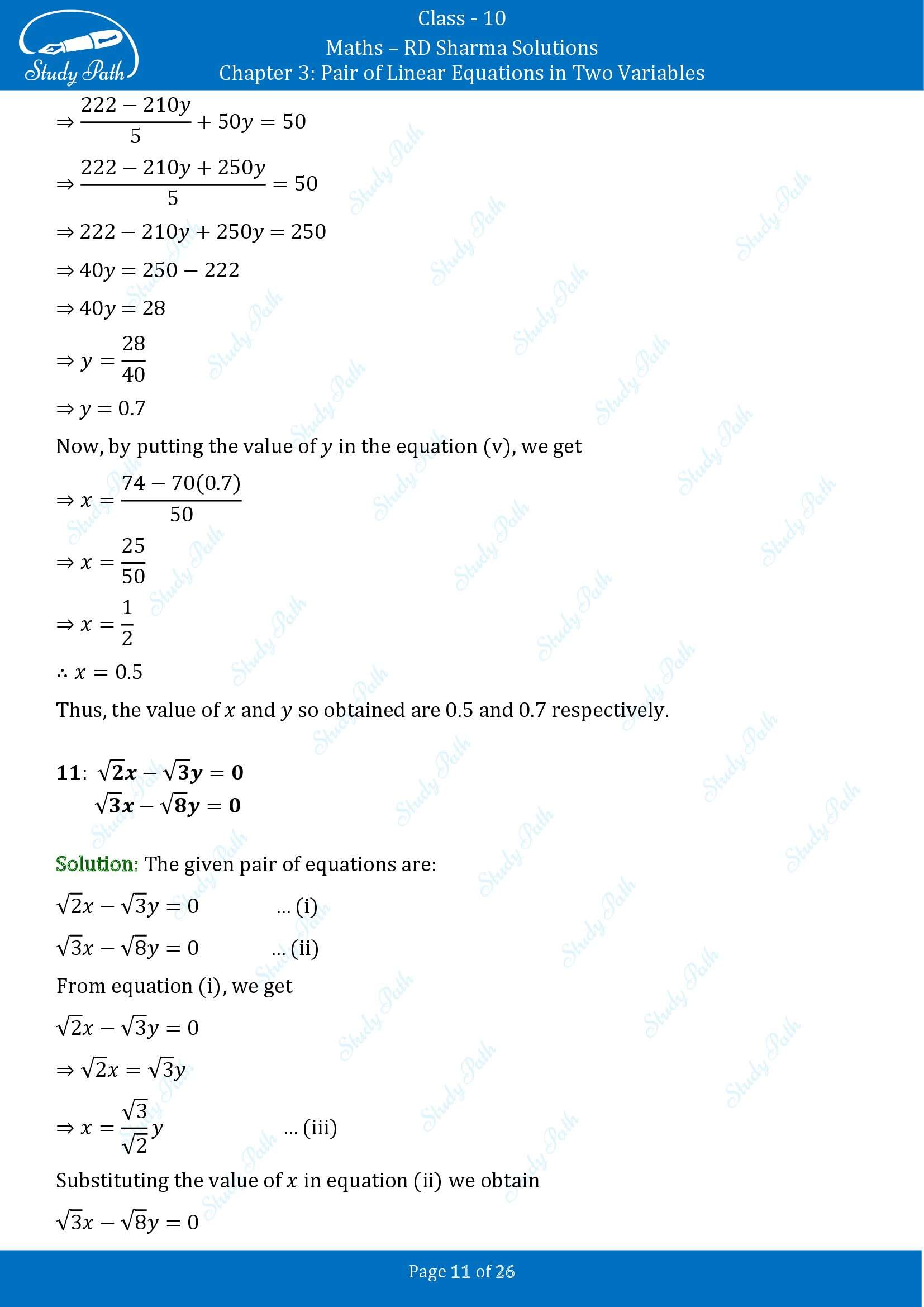 RD Sharma Solutions Class 10 Chapter 3 Pair of Linear Equations in Two Variables Exercise 3.3 00011