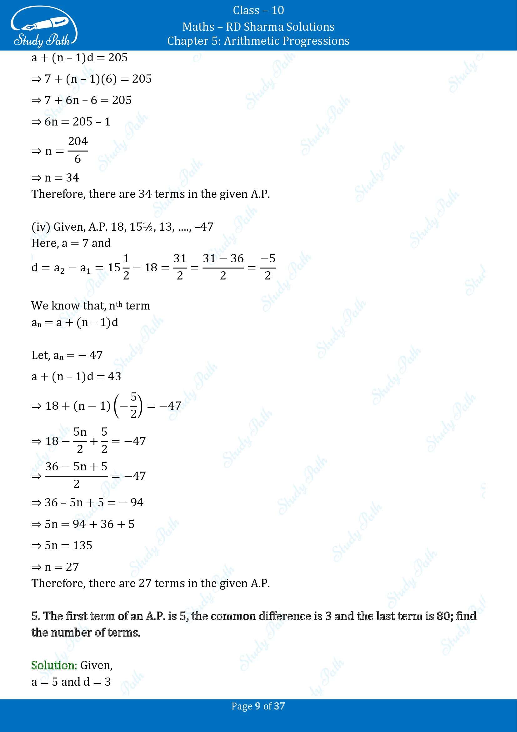 RD Sharma Solutions Class 10 Chapter 5 Arithmetic Progressions Exercise 5.4 00009