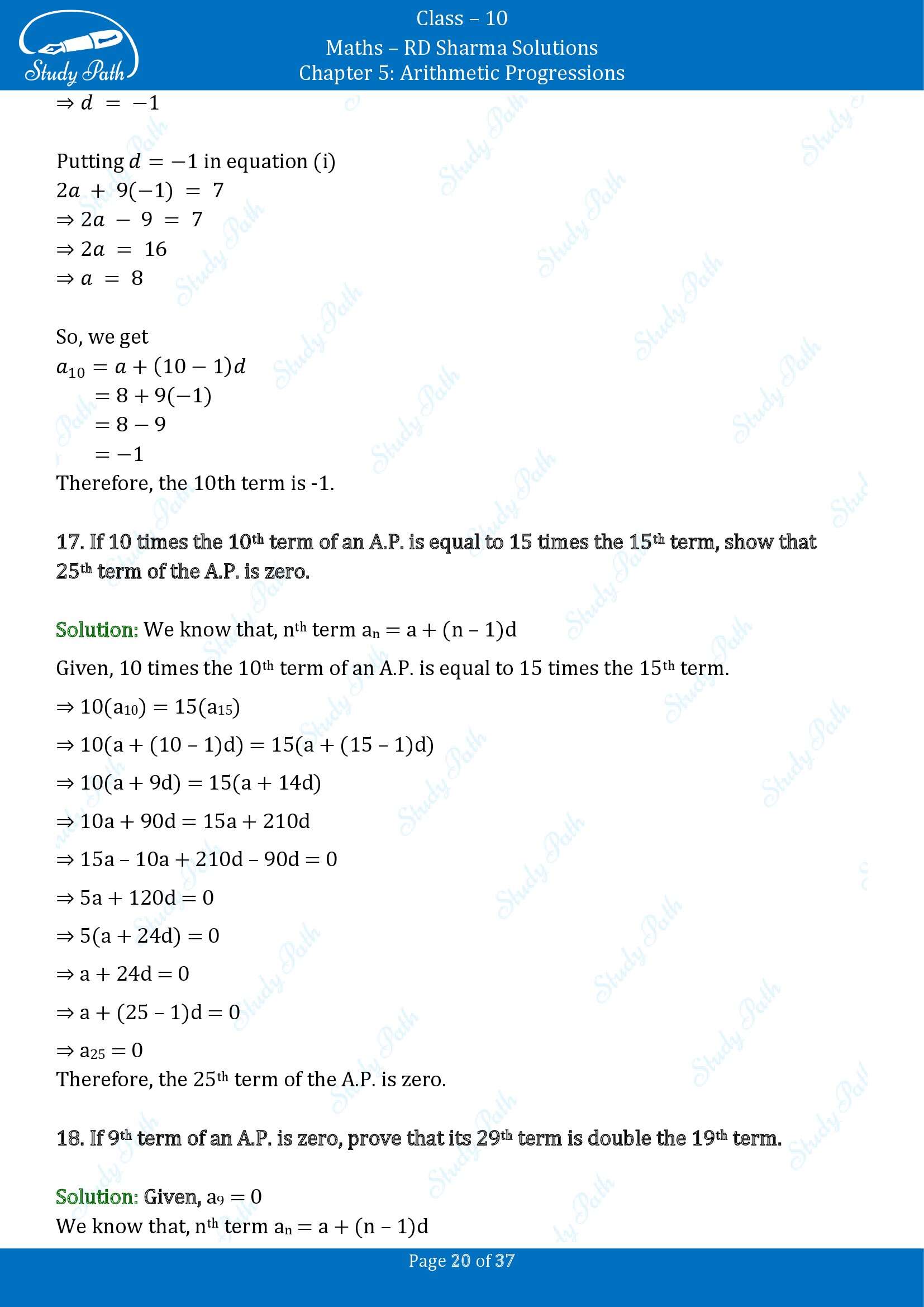 RD Sharma Solutions Class 10 Chapter 5 Arithmetic Progressions Exercise 5.4 00020