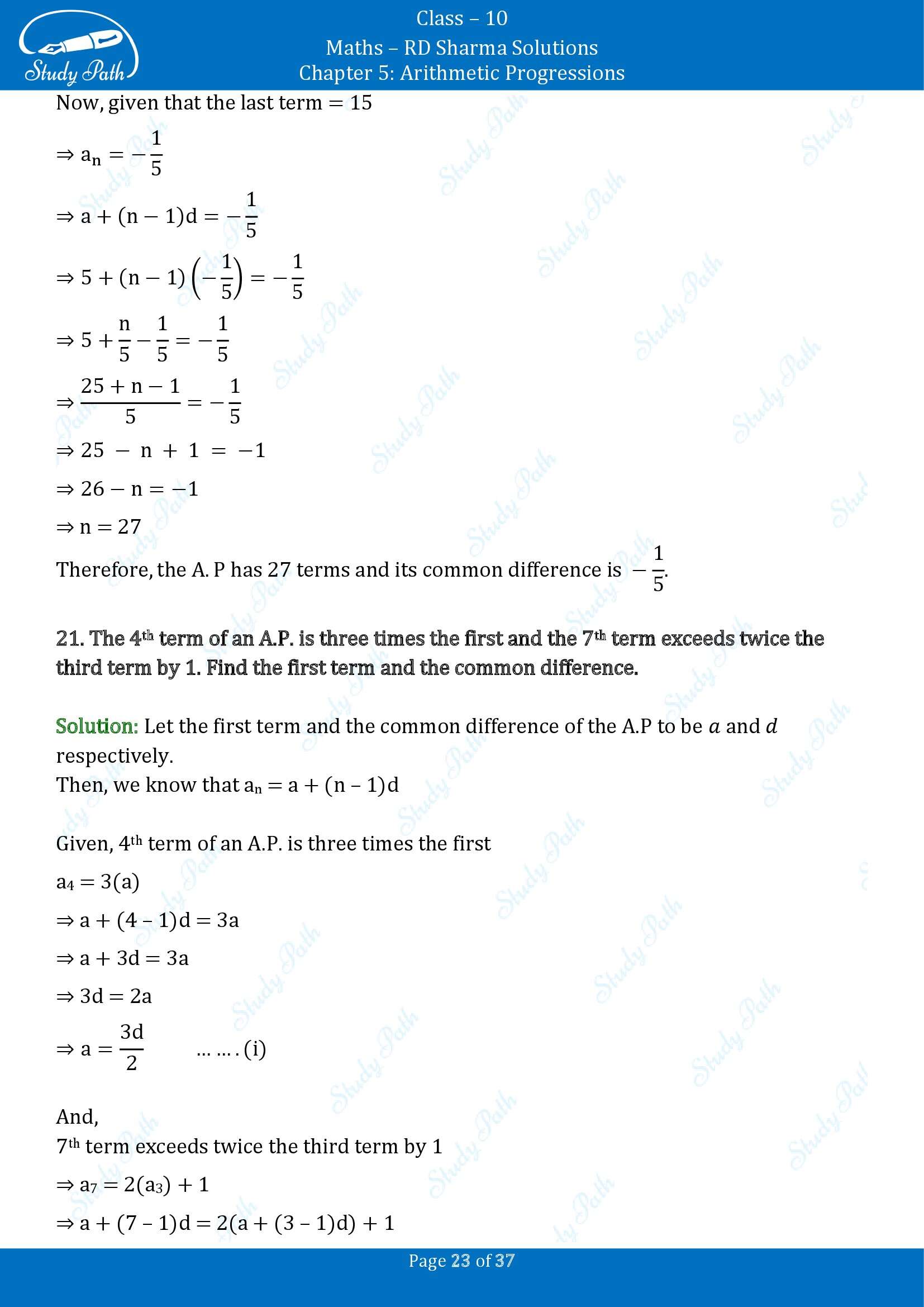 RD Sharma Solutions Class 10 Chapter 5 Arithmetic Progressions Exercise 5.4 00023