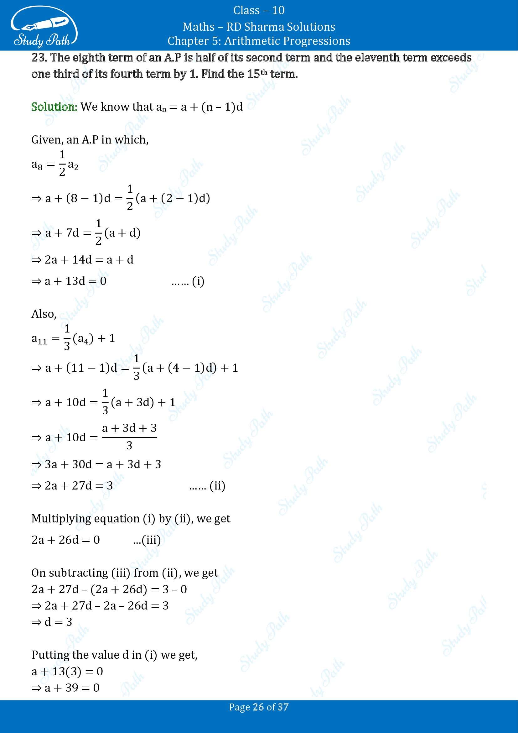 RD Sharma Solutions Class 10 Chapter 5 Arithmetic Progressions Exercise 5.4 00026