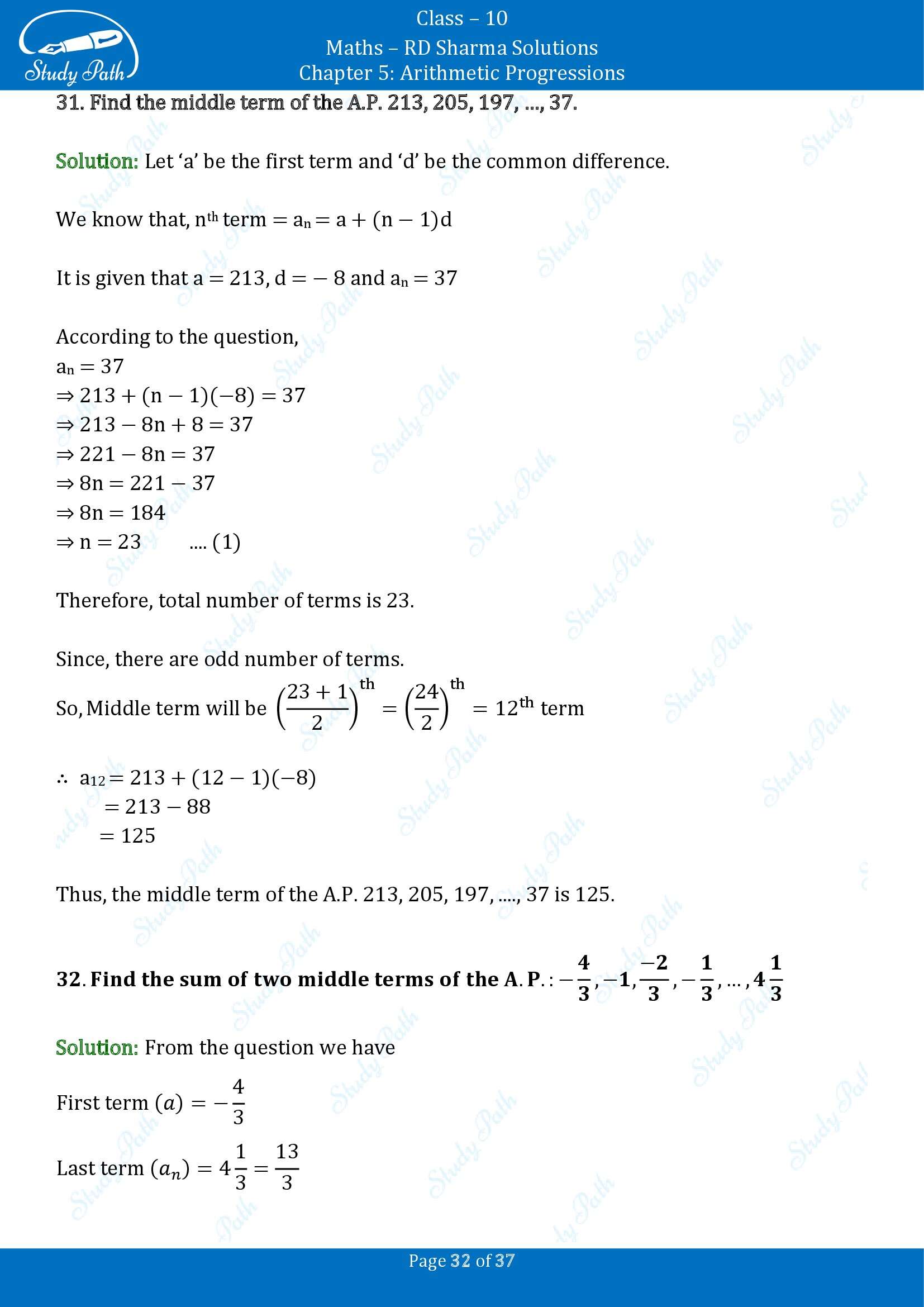 RD Sharma Solutions Class 10 Chapter 5 Arithmetic Progressions Exercise 5.4 00032