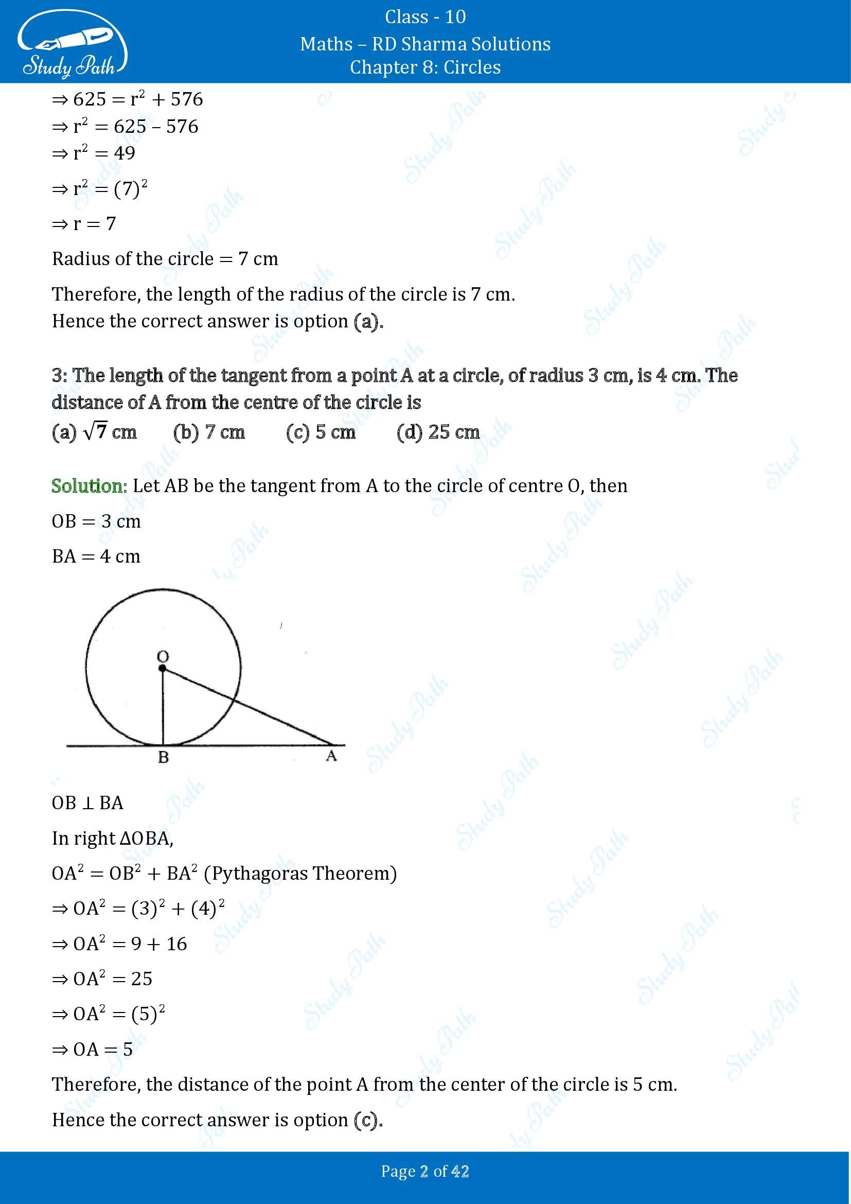 RD Sharma Solutions Class 10 Chapter 8 Circles Multiple Choice Questions MCQs 00002