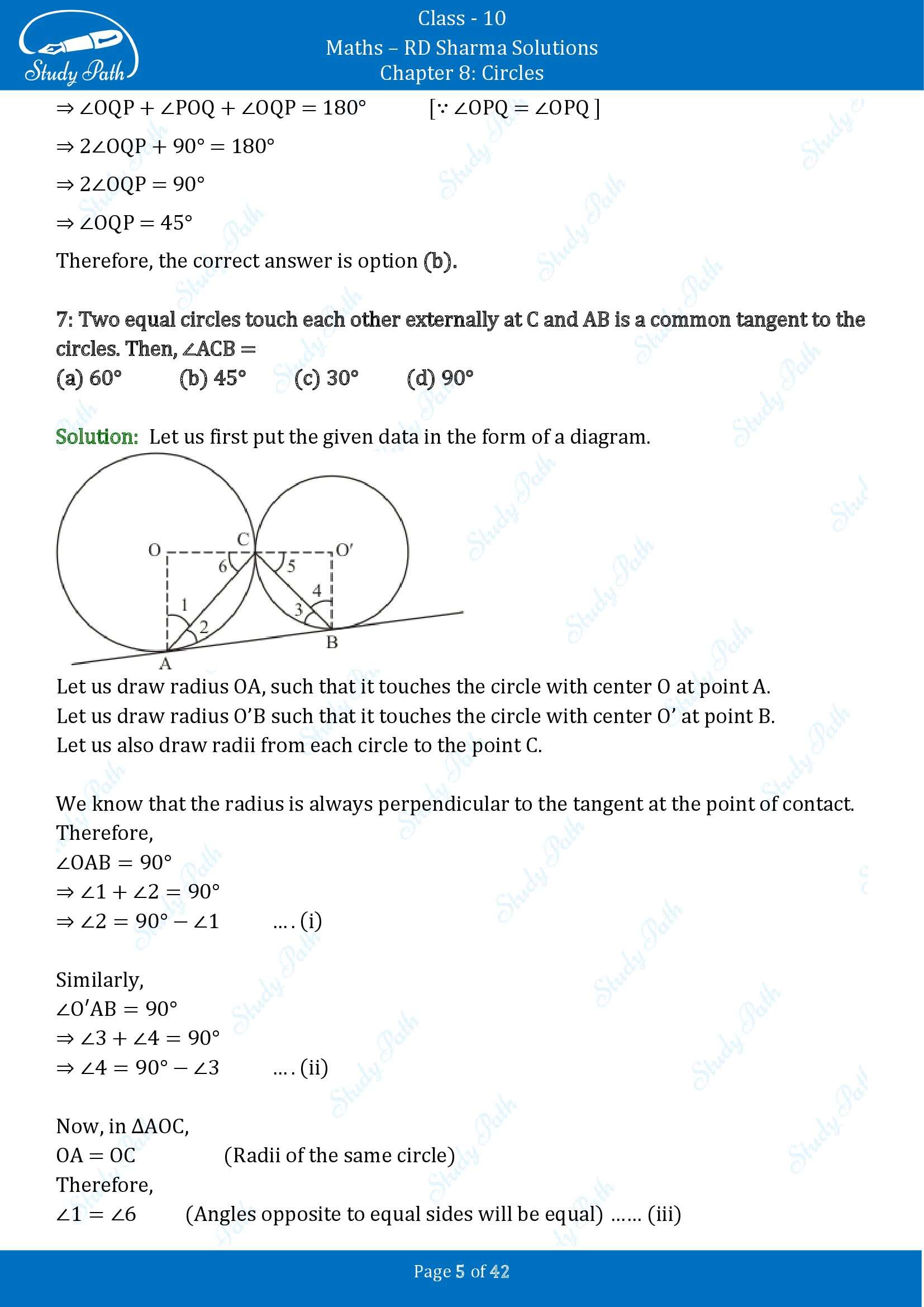 RD Sharma Solutions Class 10 Chapter 8 Circles Multiple Choice Questions MCQs 00005