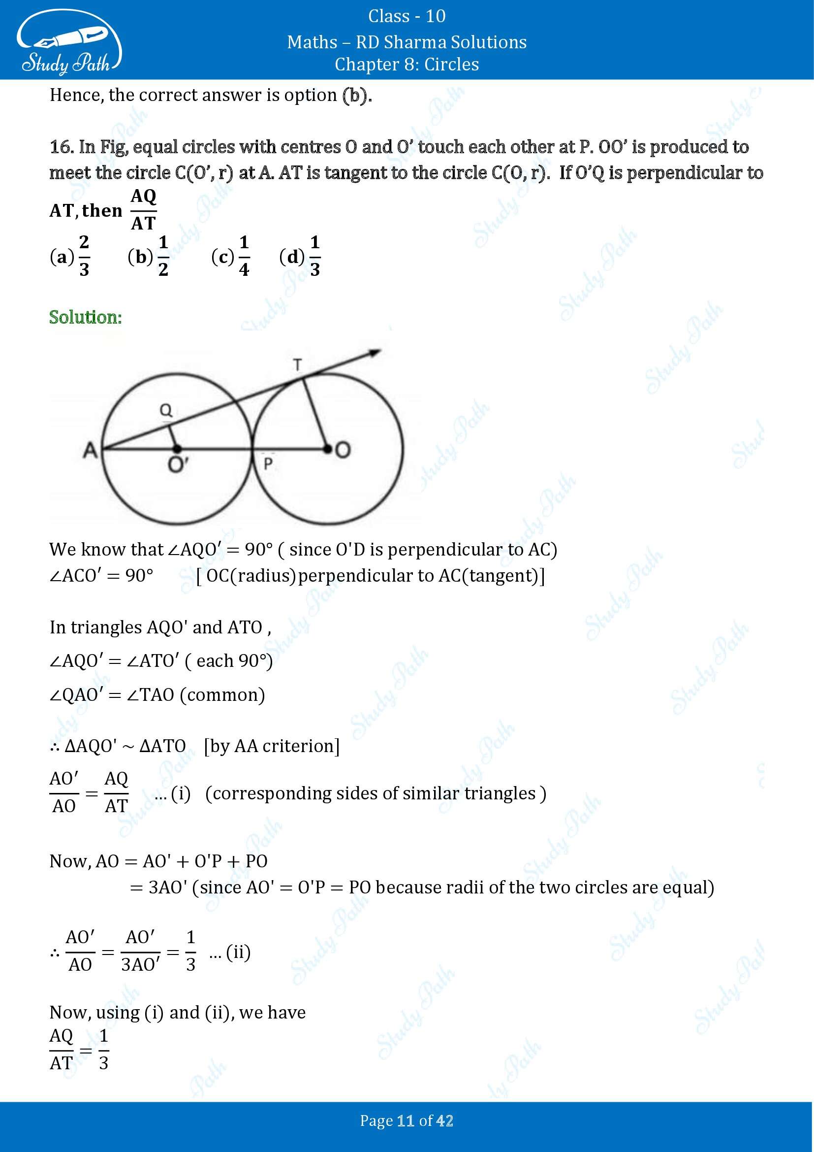 RD Sharma Solutions Class 10 Chapter 8 Circles Multiple Choice Questions MCQs 00011