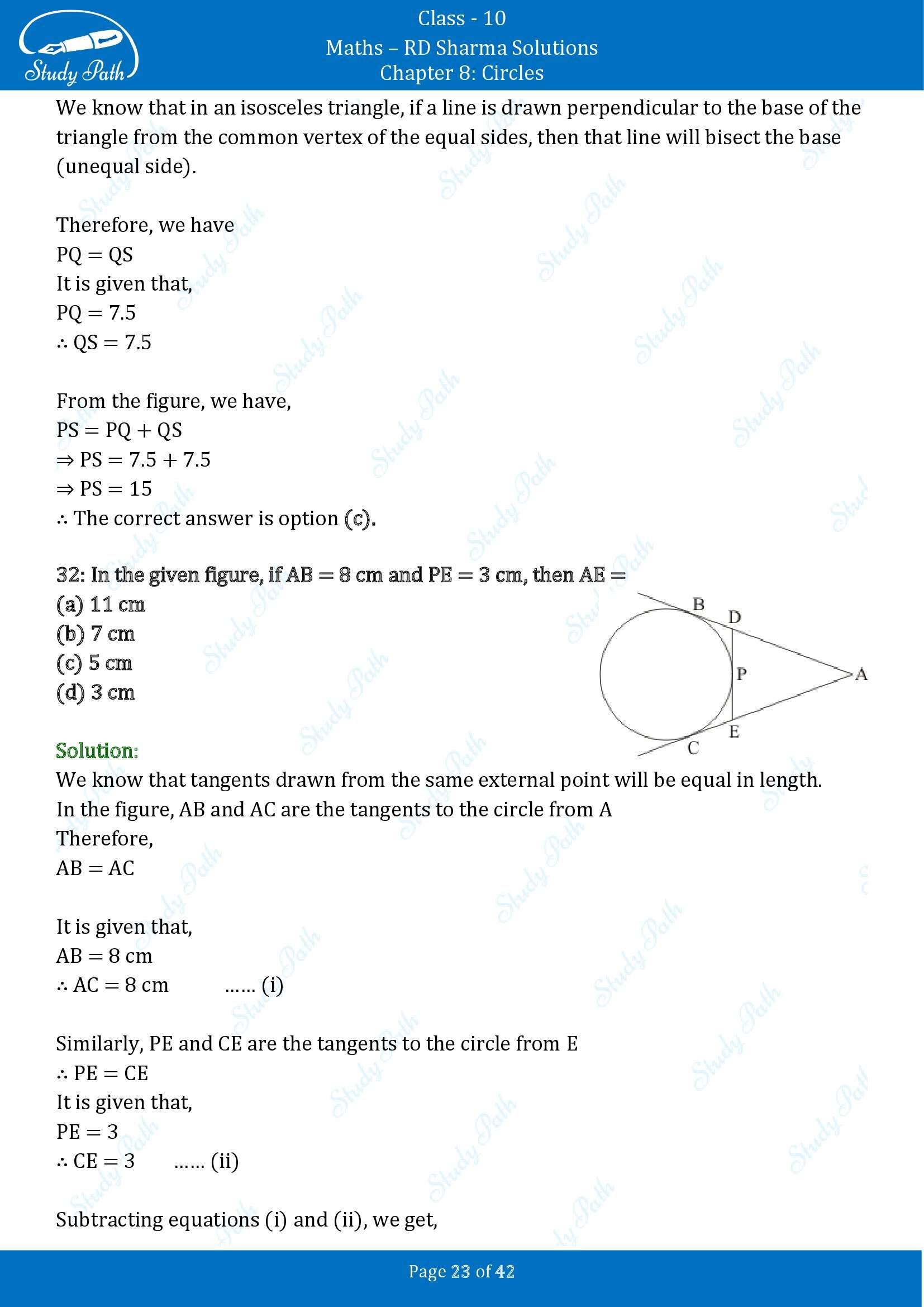 RD Sharma Solutions Class 10 Chapter 8 Circles Multiple Choice Questions MCQs 00023
