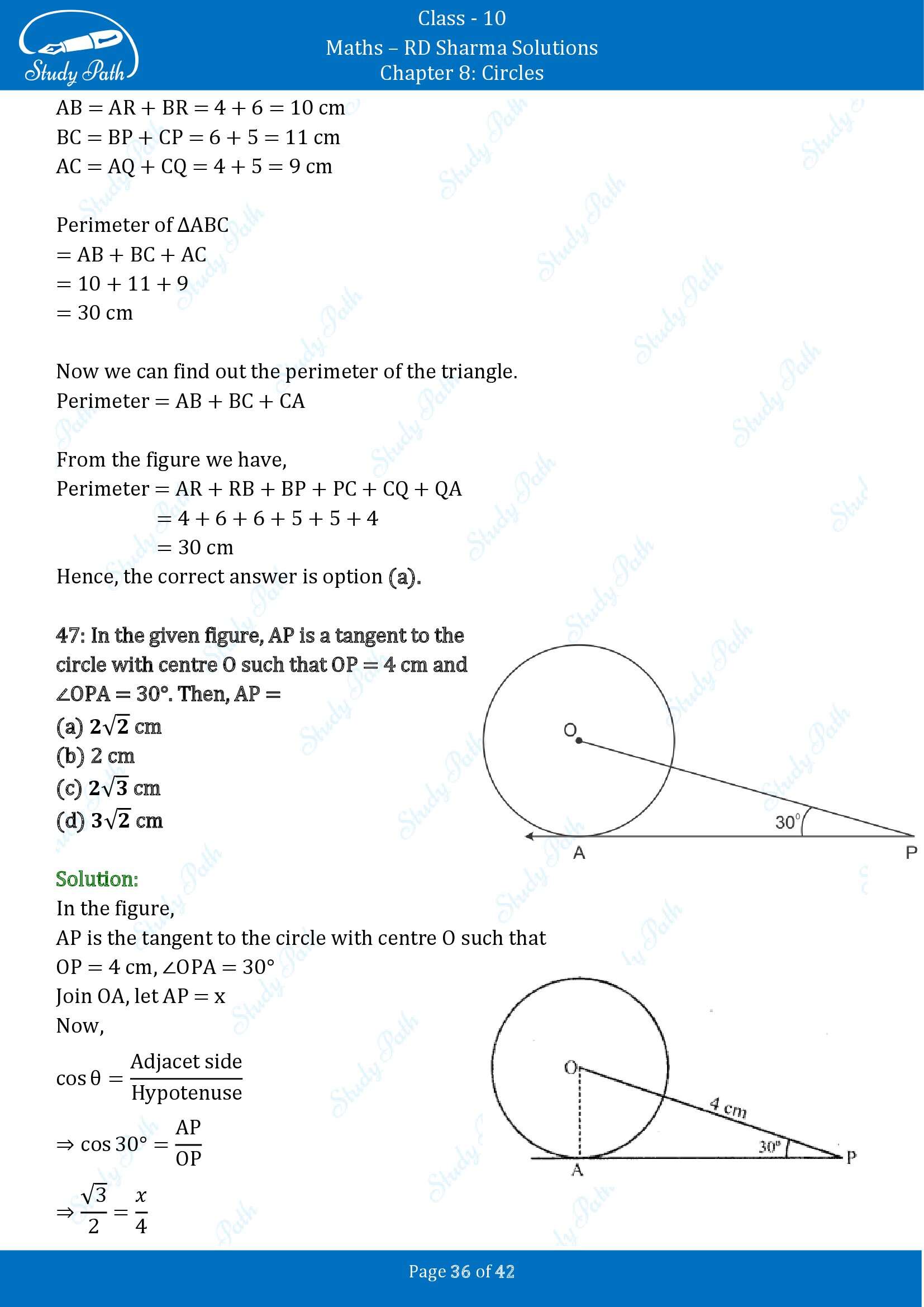 RD Sharma Solutions Class 10 Chapter 8 Circles Multiple Choice Questions MCQs 00036