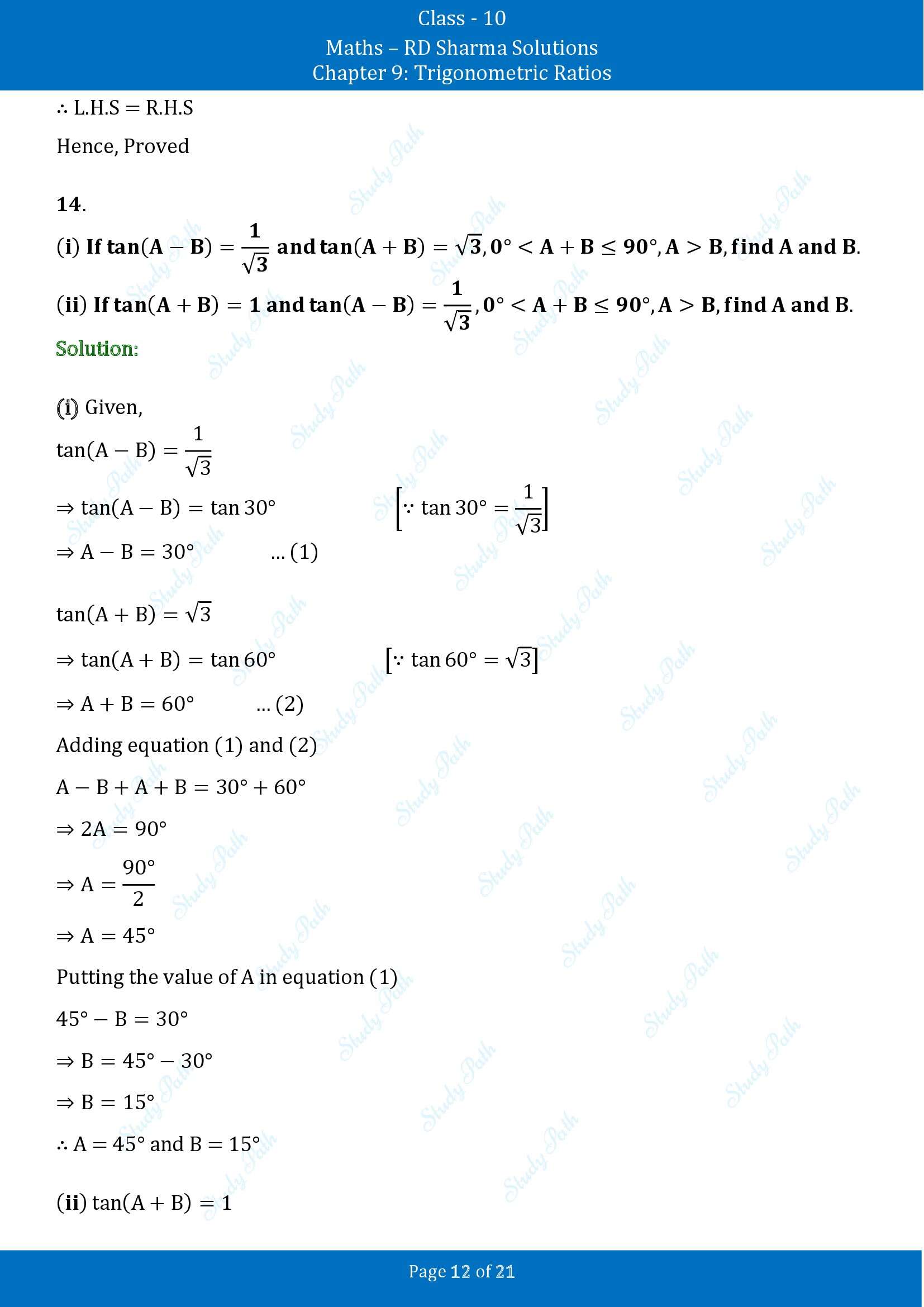 RD Sharma Solutions Class 10 Chapter 9 Trigonometric Ratios Exercise 9.2 00012
