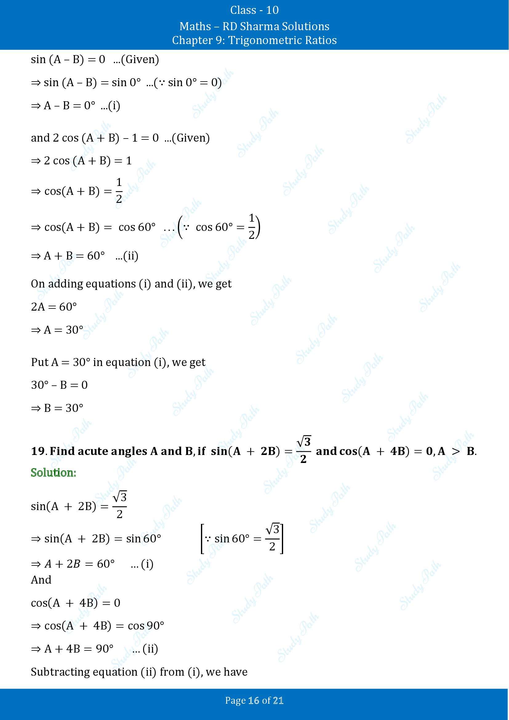 RD Sharma Solutions Class 10 Chapter 9 Trigonometric Ratios Exercise 9.2 00016