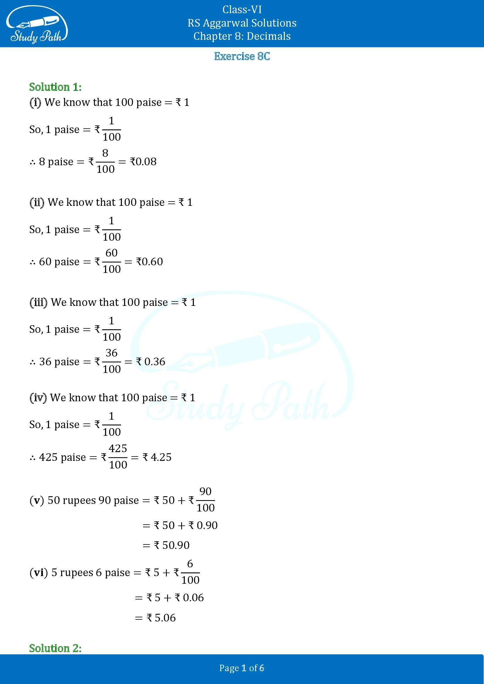 RS Aggarwal Solutions Class 6 Chapter 8 Decimals Exercise 8C 00001