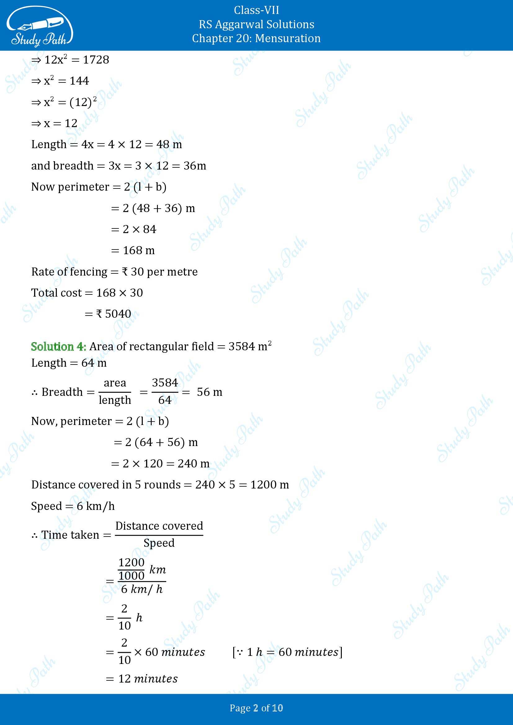 RS Aggarwal Solutions Class 7 Chapter 20 Mensuration Exercise 20A 00002