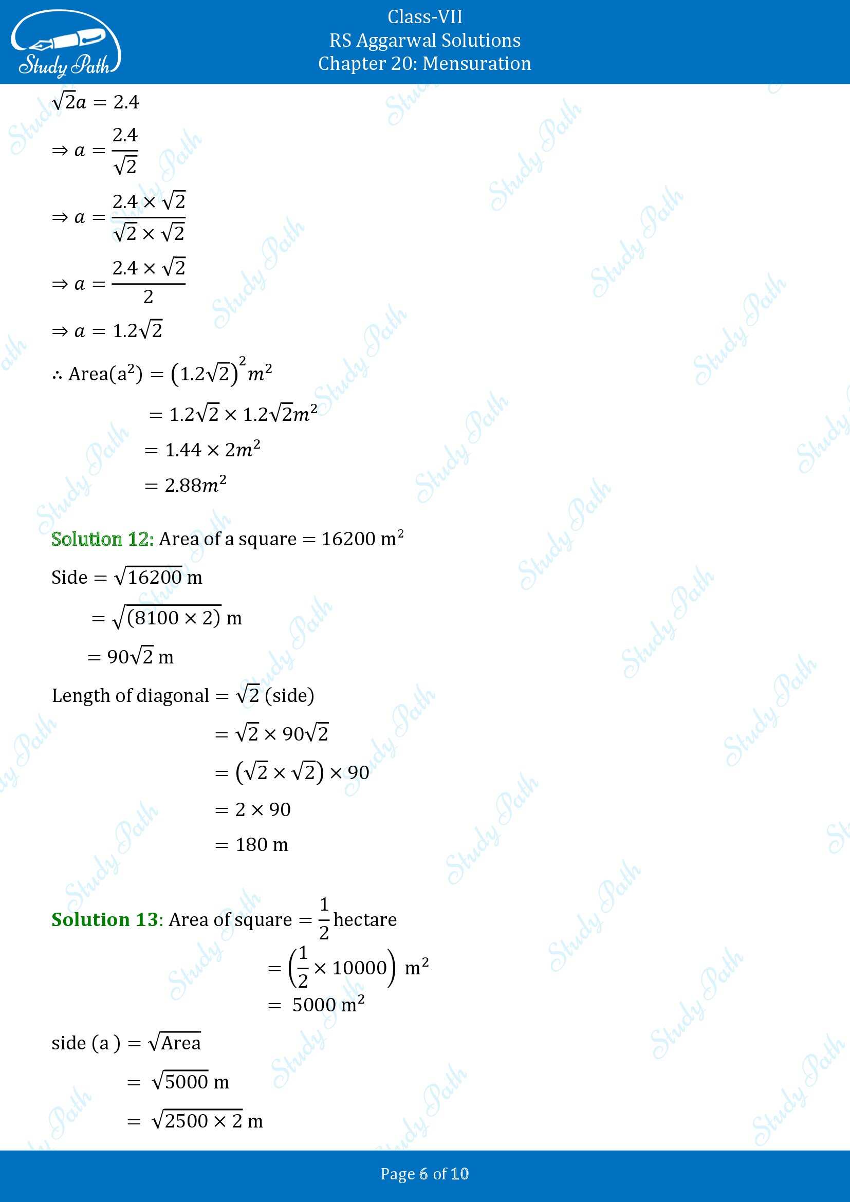 RS Aggarwal Solutions Class 7 Chapter 20 Mensuration Exercise 20A 00006