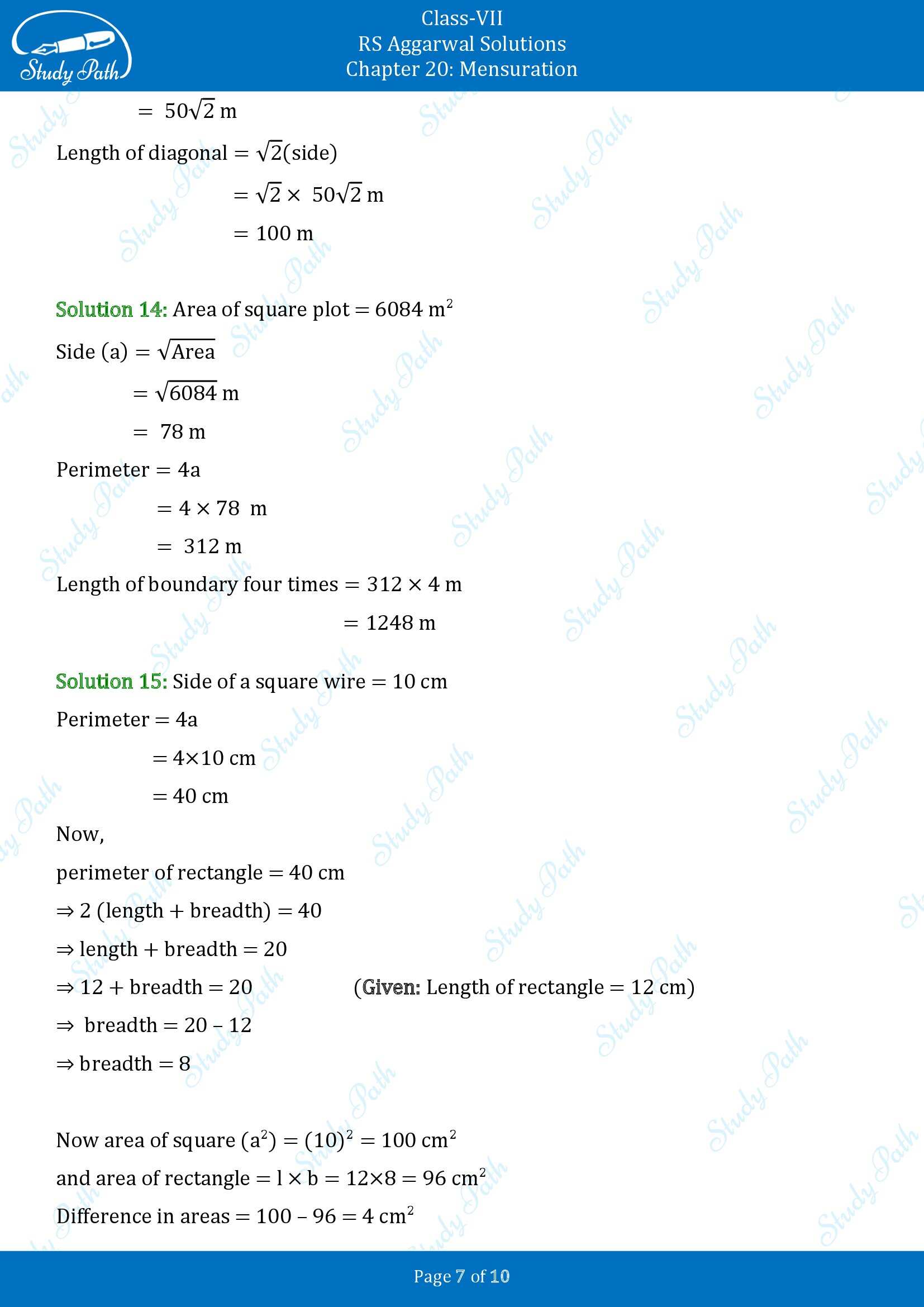 RS Aggarwal Solutions Class 7 Chapter 20 Mensuration Exercise 20A 00007