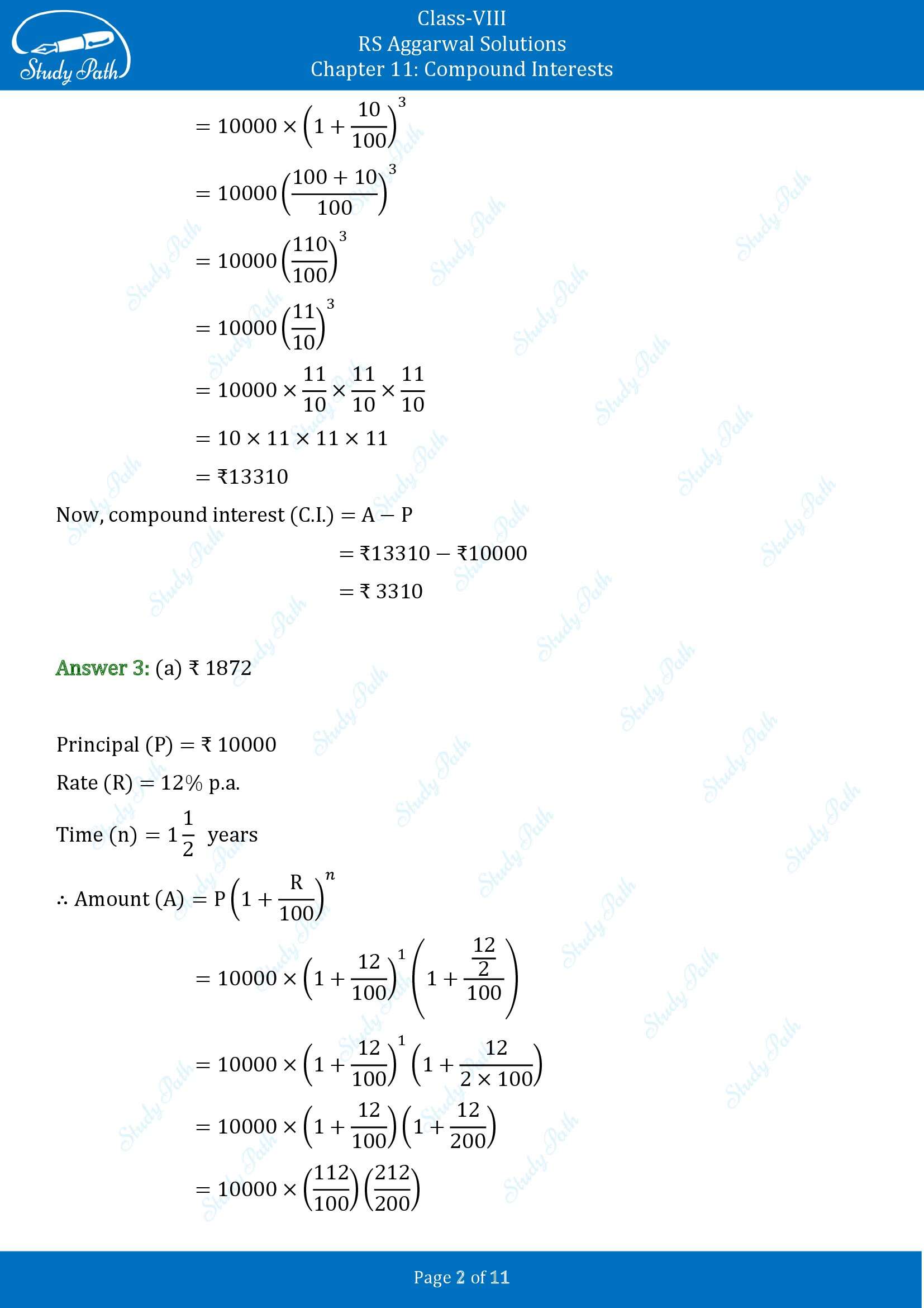 RS Aggarwal Solutions Class 8 Chapter 11 Compound Interests Exercise 11D MCQs 00002