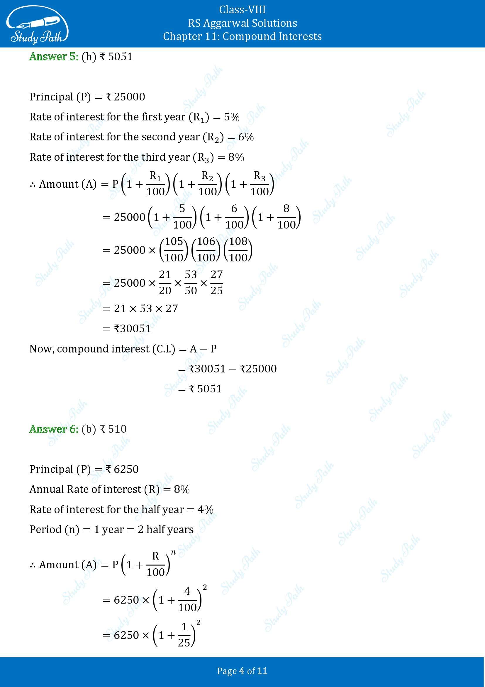 RS Aggarwal Solutions Class 8 Chapter 11 Compound Interests Exercise 11D MCQs 00004
