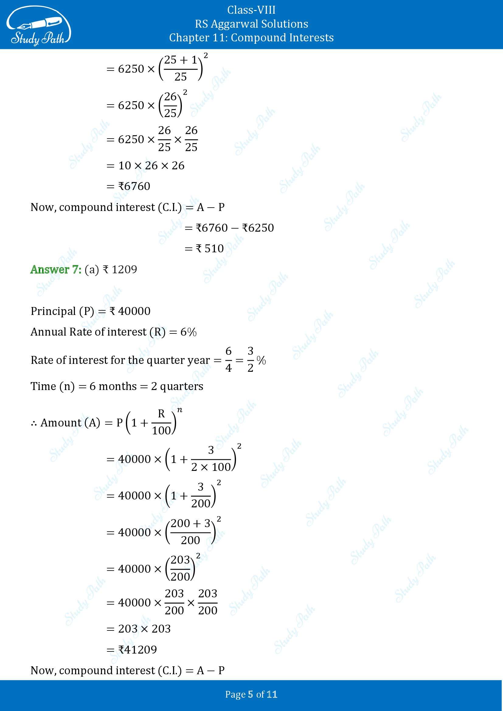 RS Aggarwal Solutions Class 8 Chapter 11 Compound Interests Exercise 11D MCQs 00005