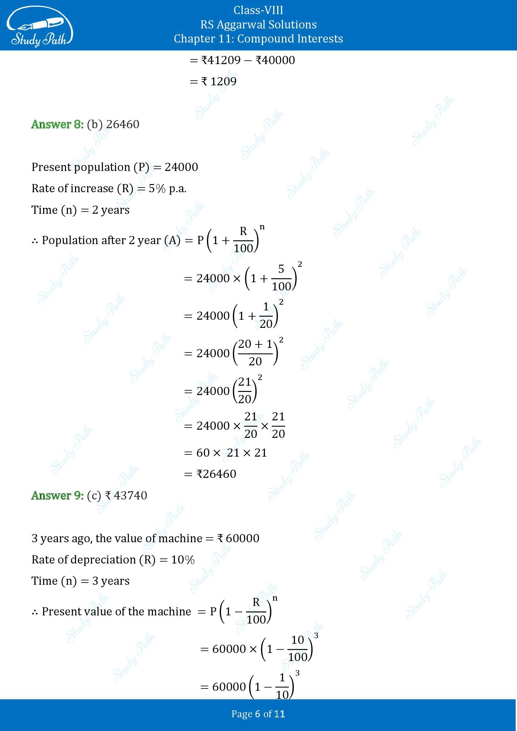 RS Aggarwal Solutions Class 8 Chapter 11 Compound Interests Exercise 11D MCQs 00006
