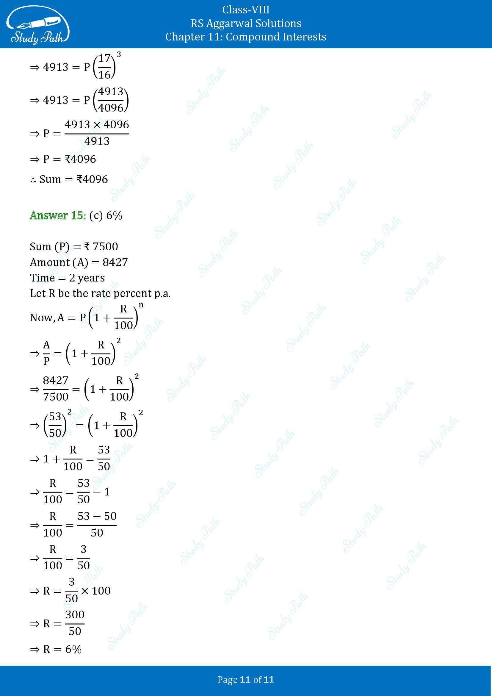 RS Aggarwal Solutions Class 8 Chapter 11 Compound Interests Exercise 11D MCQs 00011
