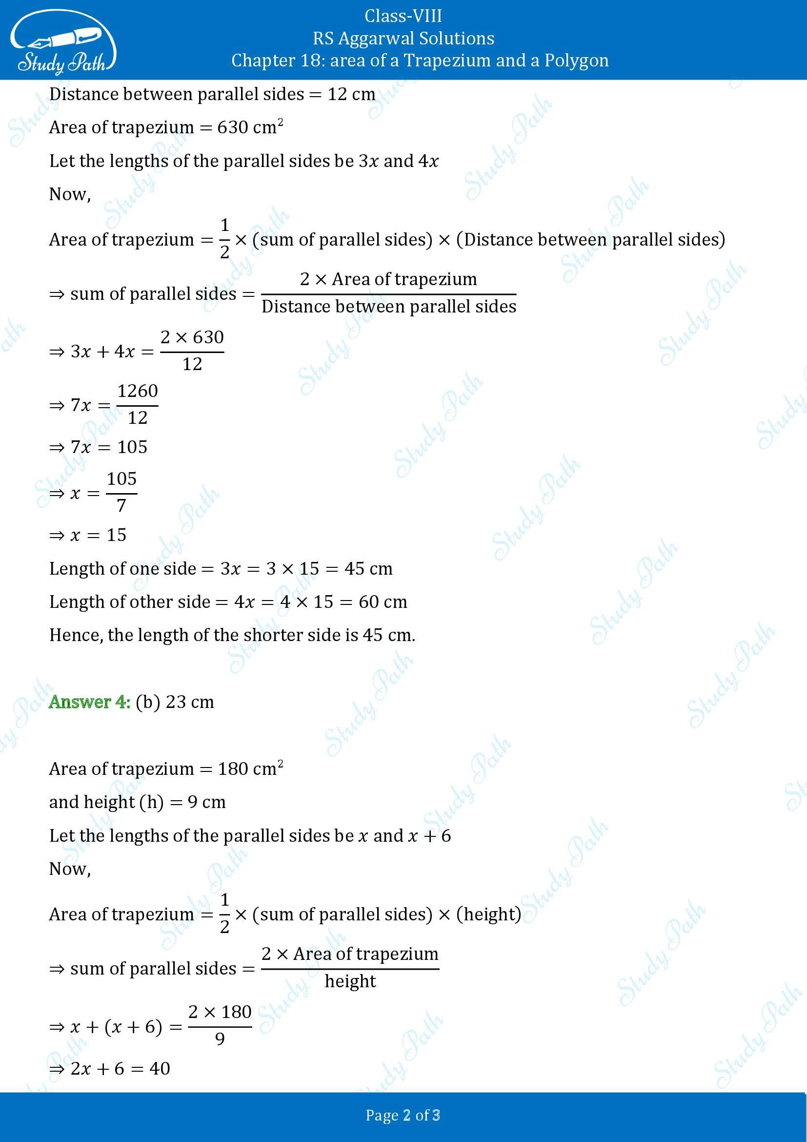 RS Aggarwal Solutions Class 8 Chapter 18 Area of a Trapezium and a Polygon Exercise 18C MCQs 00002
