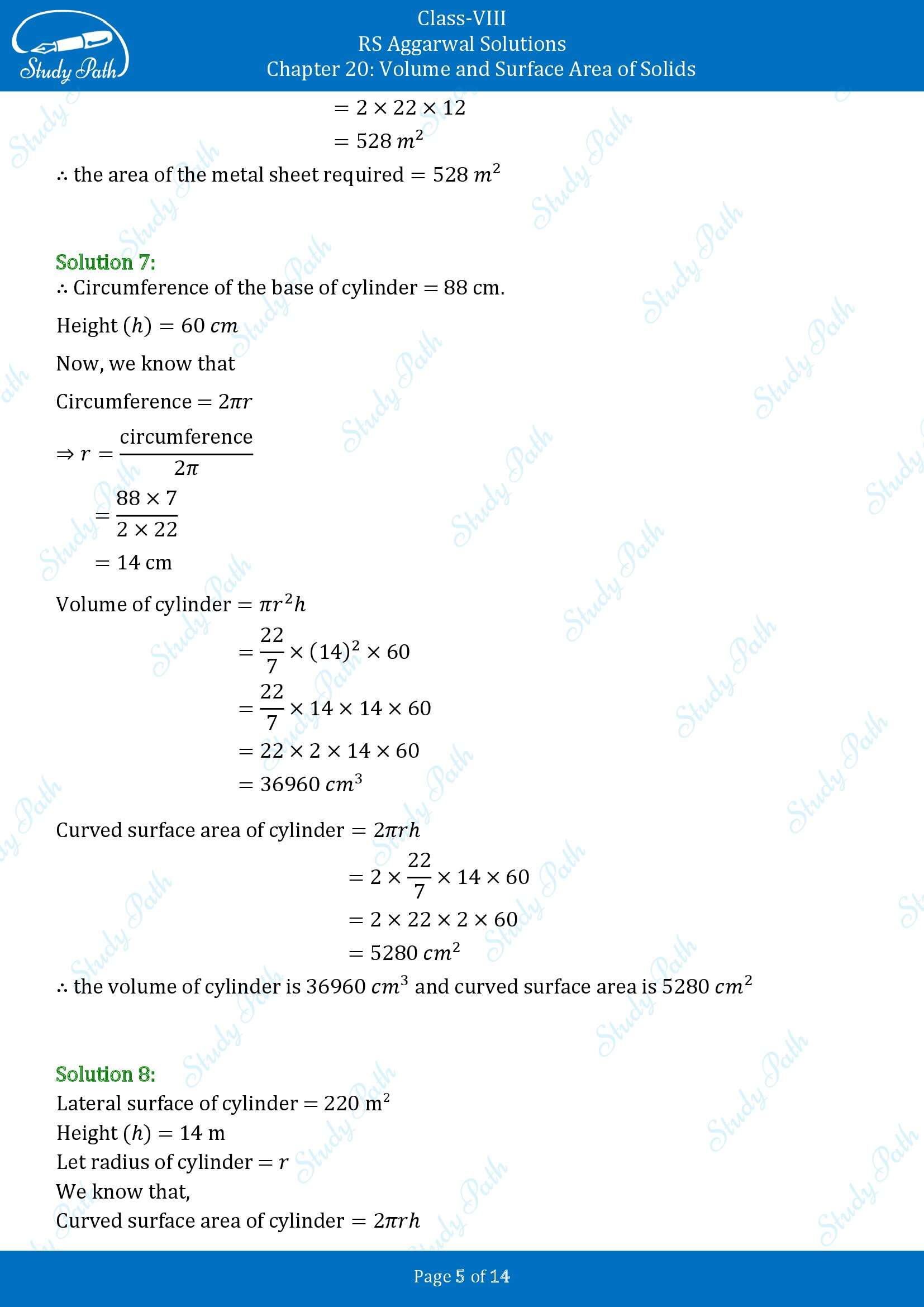 RS Aggarwal Solutions Class 8 Chapter 20 Volume and Surface Area of Solids Exercise 20B 00005