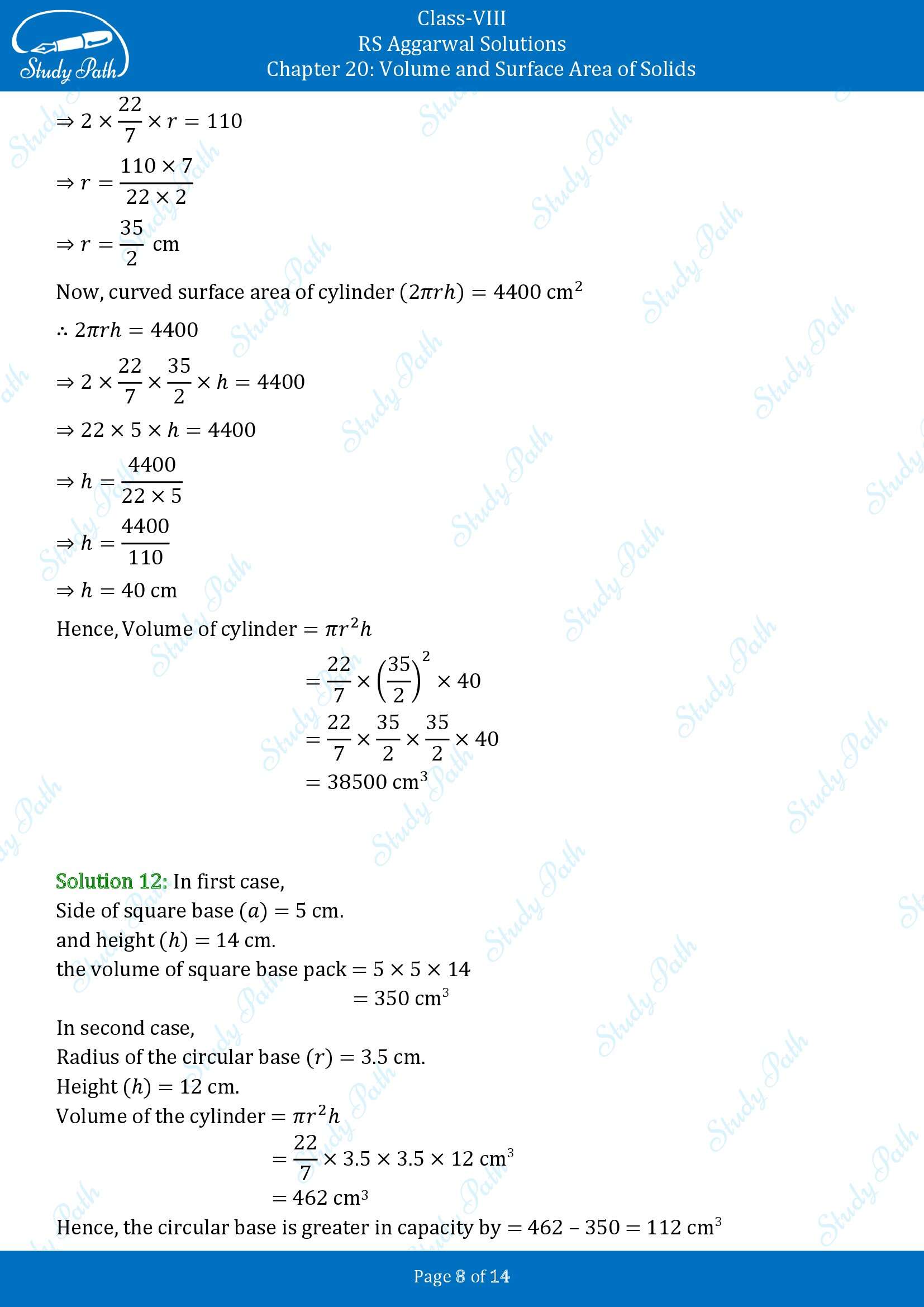 RS Aggarwal Solutions Class 8 Chapter 20 Volume and Surface Area of Solids Exercise 20B 00008