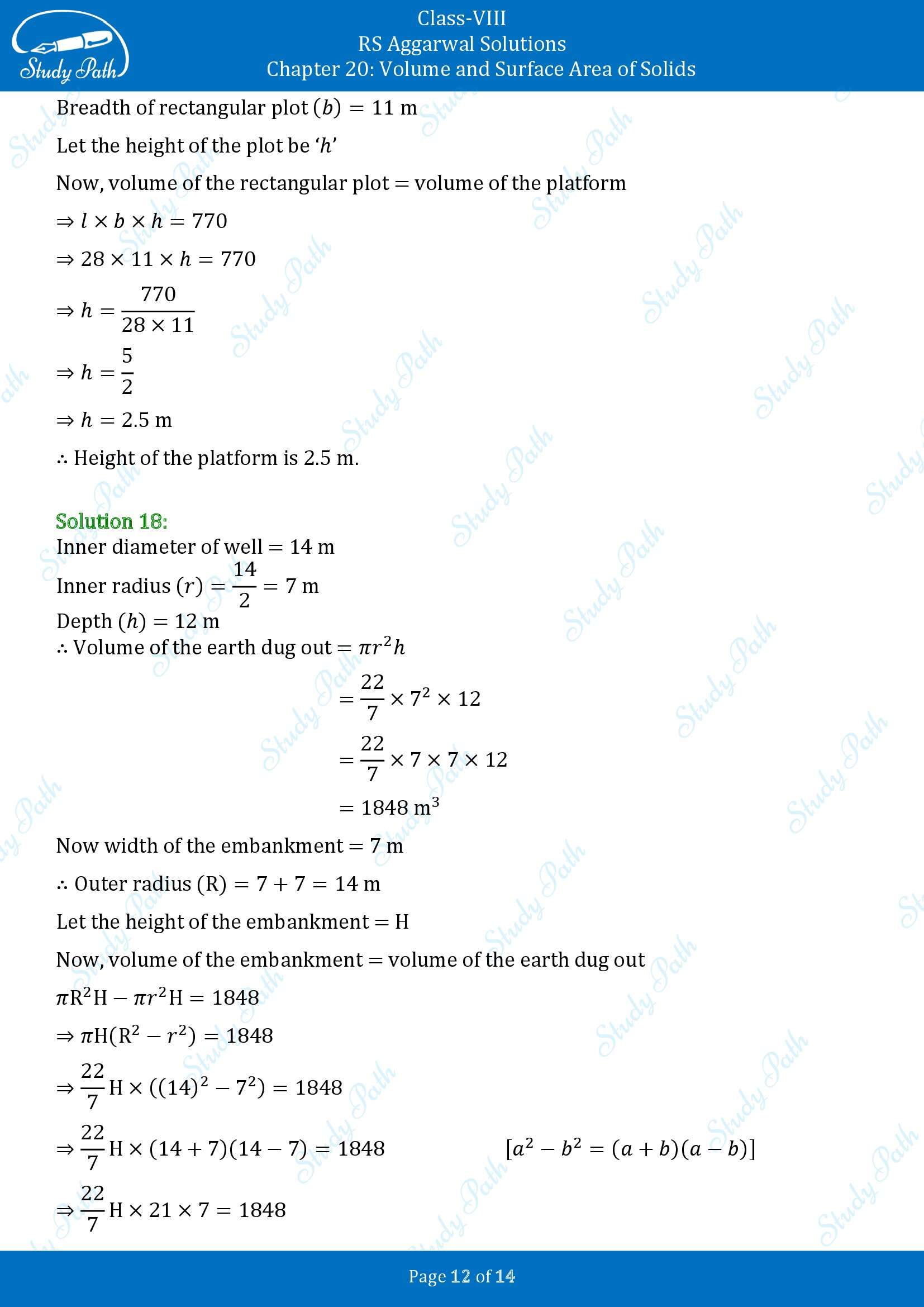 RS Aggarwal Solutions Class 8 Chapter 20 Volume and Surface Area of Solids Exercise 20B 00012