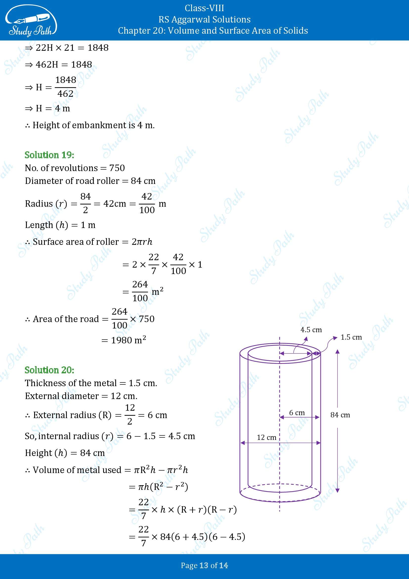 RS Aggarwal Solutions Class 8 Chapter 20 Volume and Surface Area of Solids Exercise 20B 00013