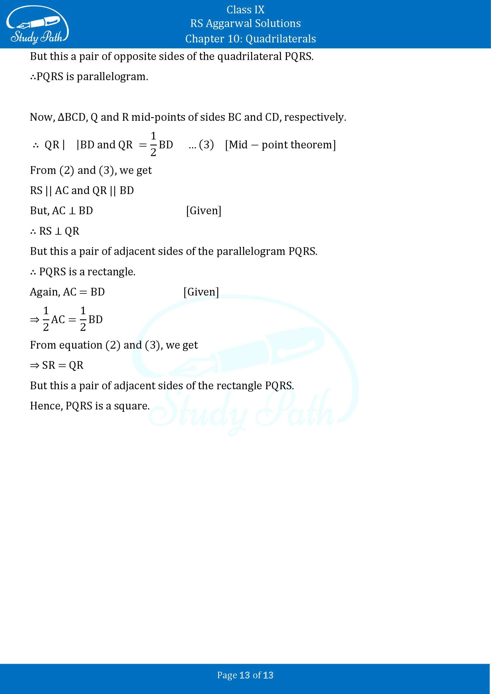 RS Aggarwal Solutions Class 9 Chapter 10 Quadrilaterals Exercise 10C 00013
