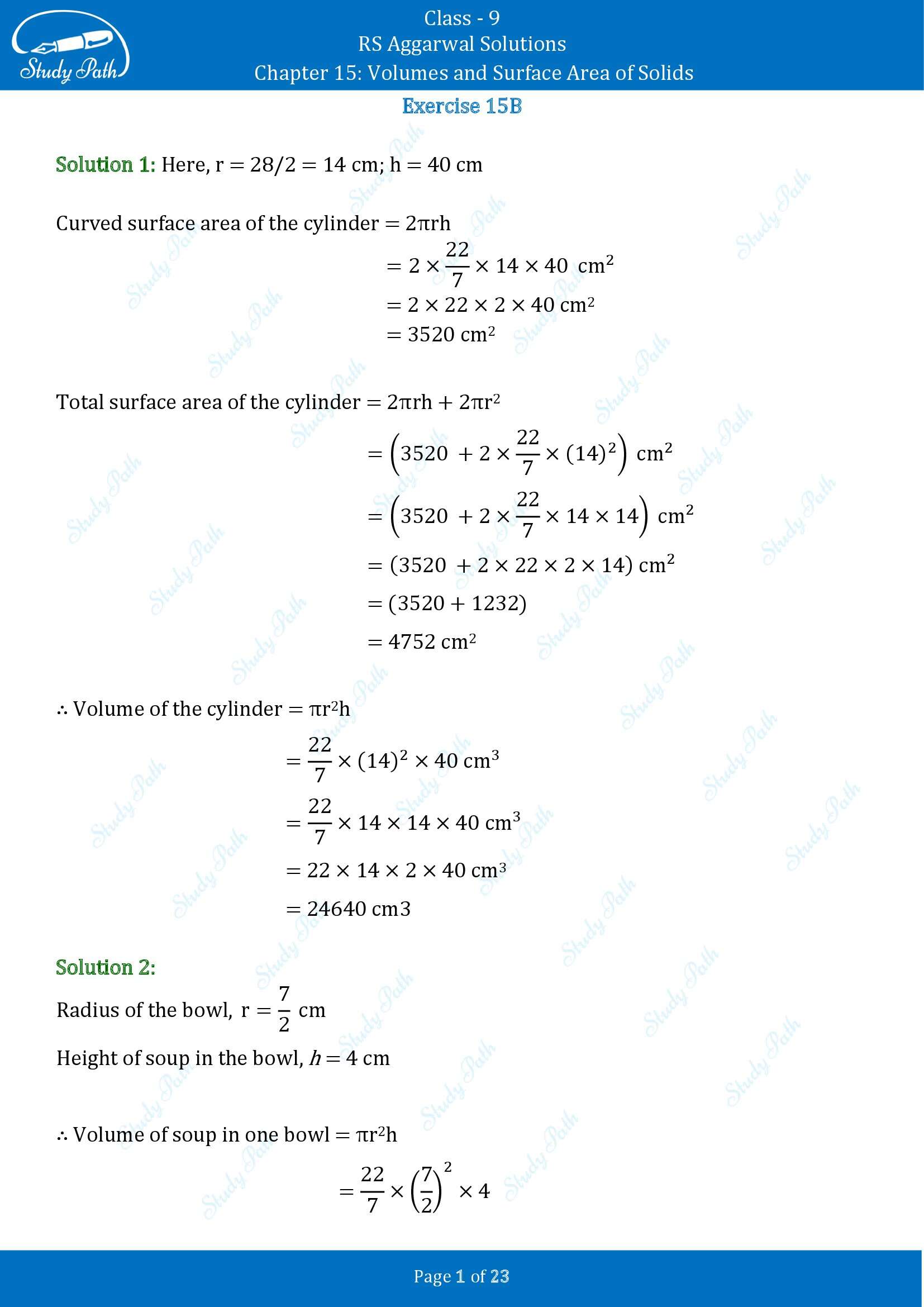 RS Aggarwal Solutions Class 9 Chapter 15 Volumes and Surface Area of Solids Exercise 15B 00001