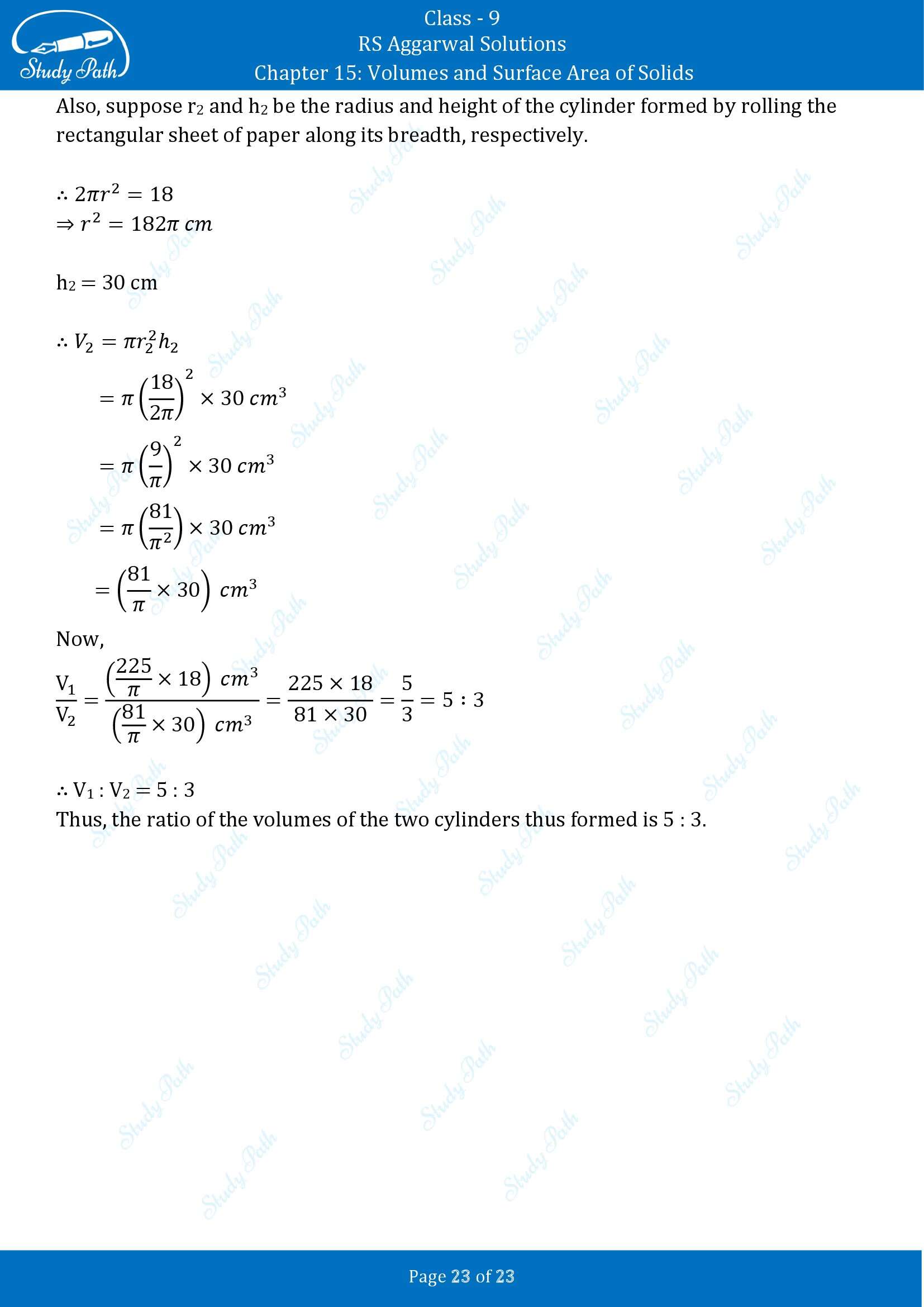 RS Aggarwal Solutions Class 9 Chapter 15 Volumes and Surface Area of Solids Exercise 15B 00023