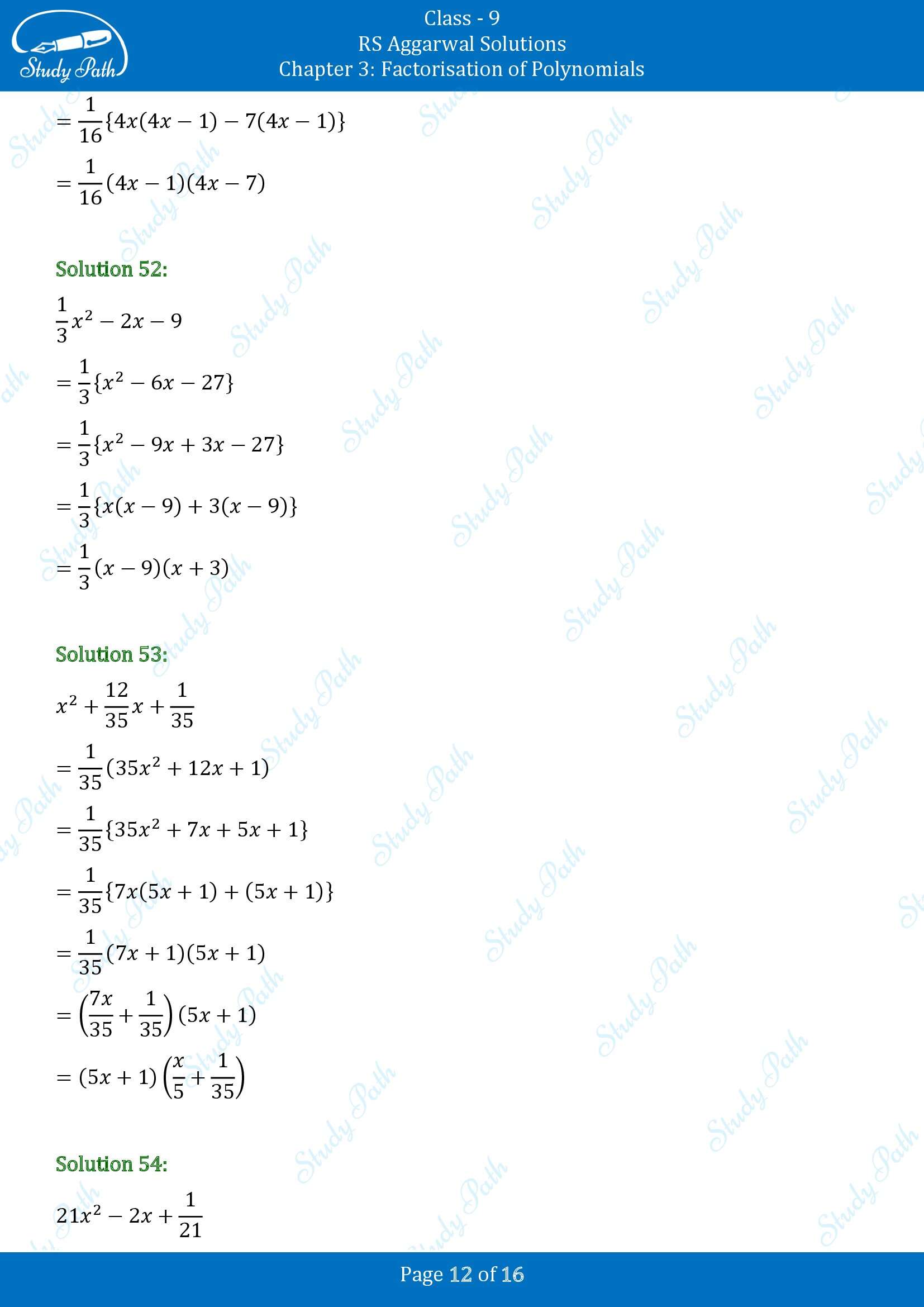 RS Aggarwal Solutions Class 9 Chapter 3 Factorisation of Polynomials Exercise 3C 00012