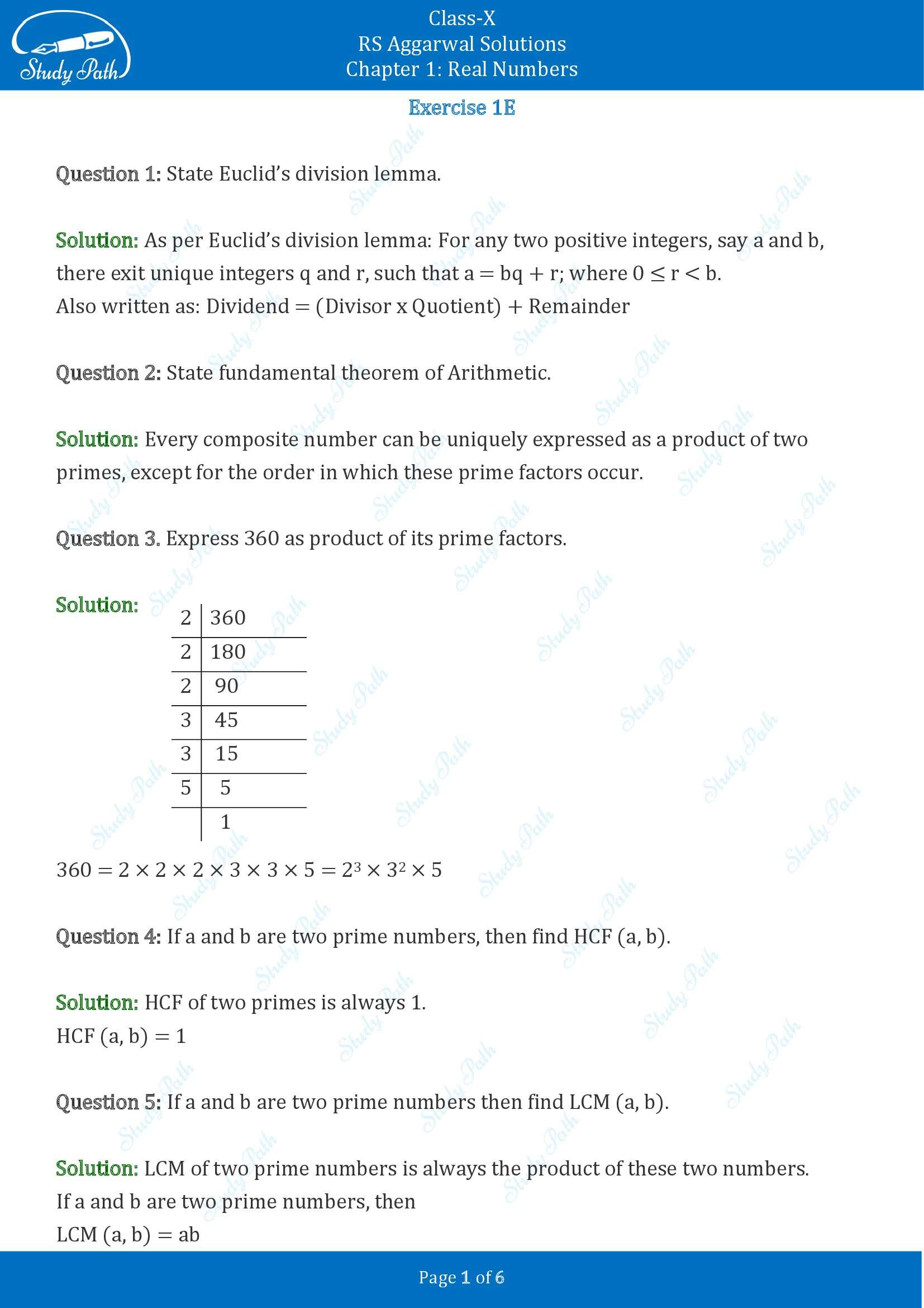 RS Aggarwal Solutions for Class 10 Chapter 1 Real Numbers Exercise 1E 00001