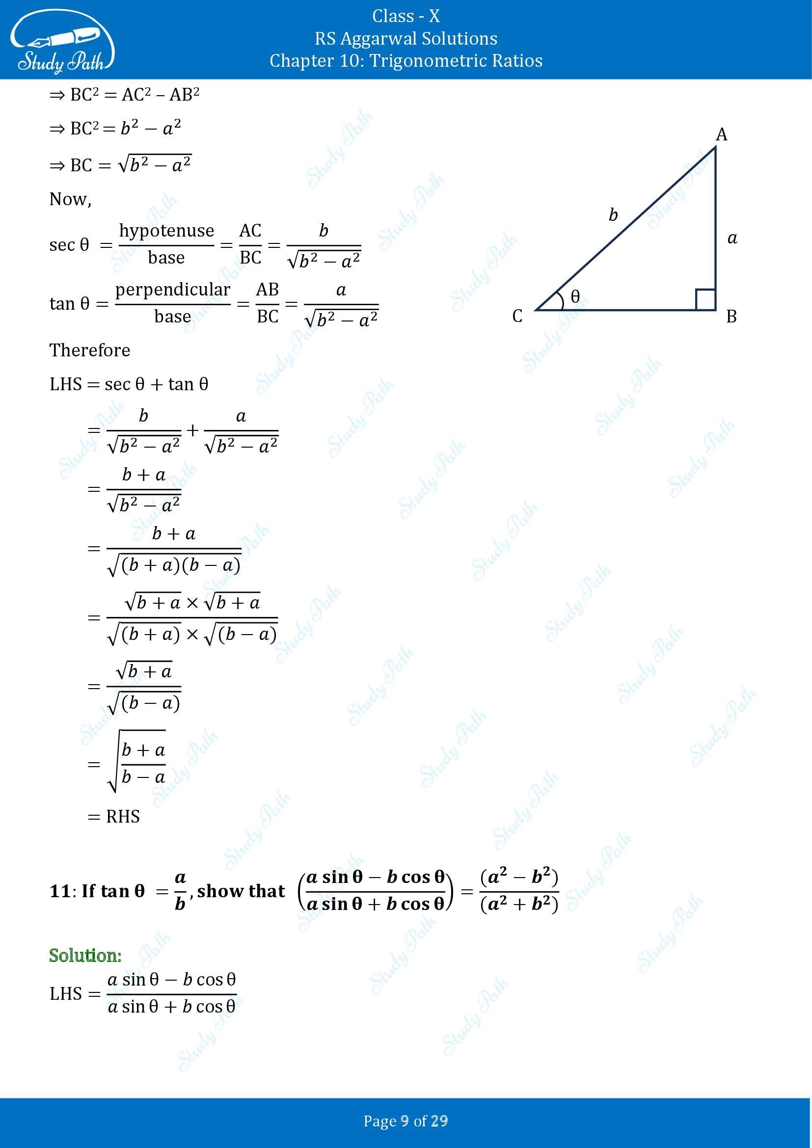 RS Aggarwal Solutions for Class 10 Chapter 10 Trigonometric Ratios Exercise 10 00009